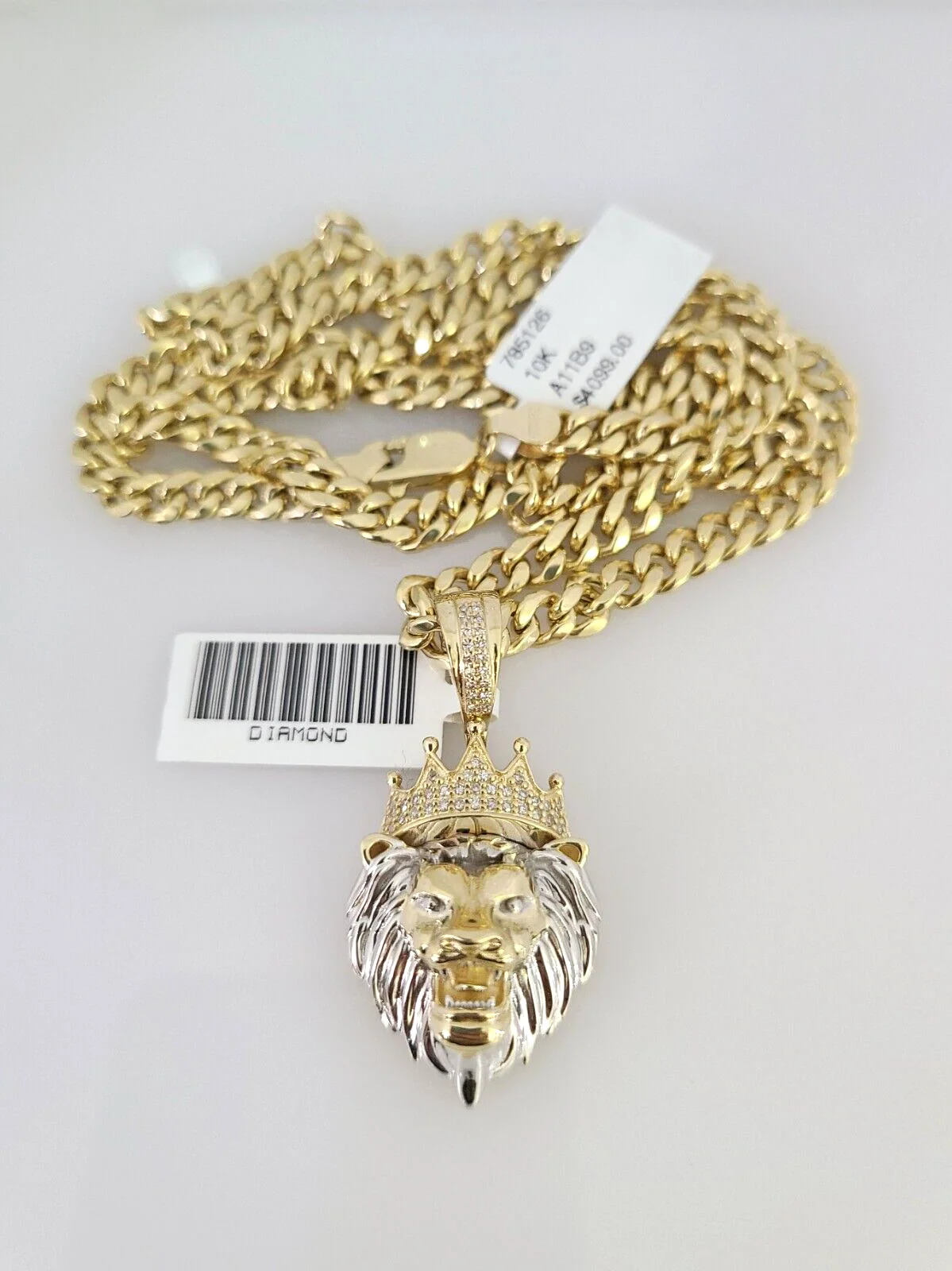 10kt Gold Miami Cuban Chain Diamond Lion Head Charm Pendant 5mm 18-28 Inch - Image 5