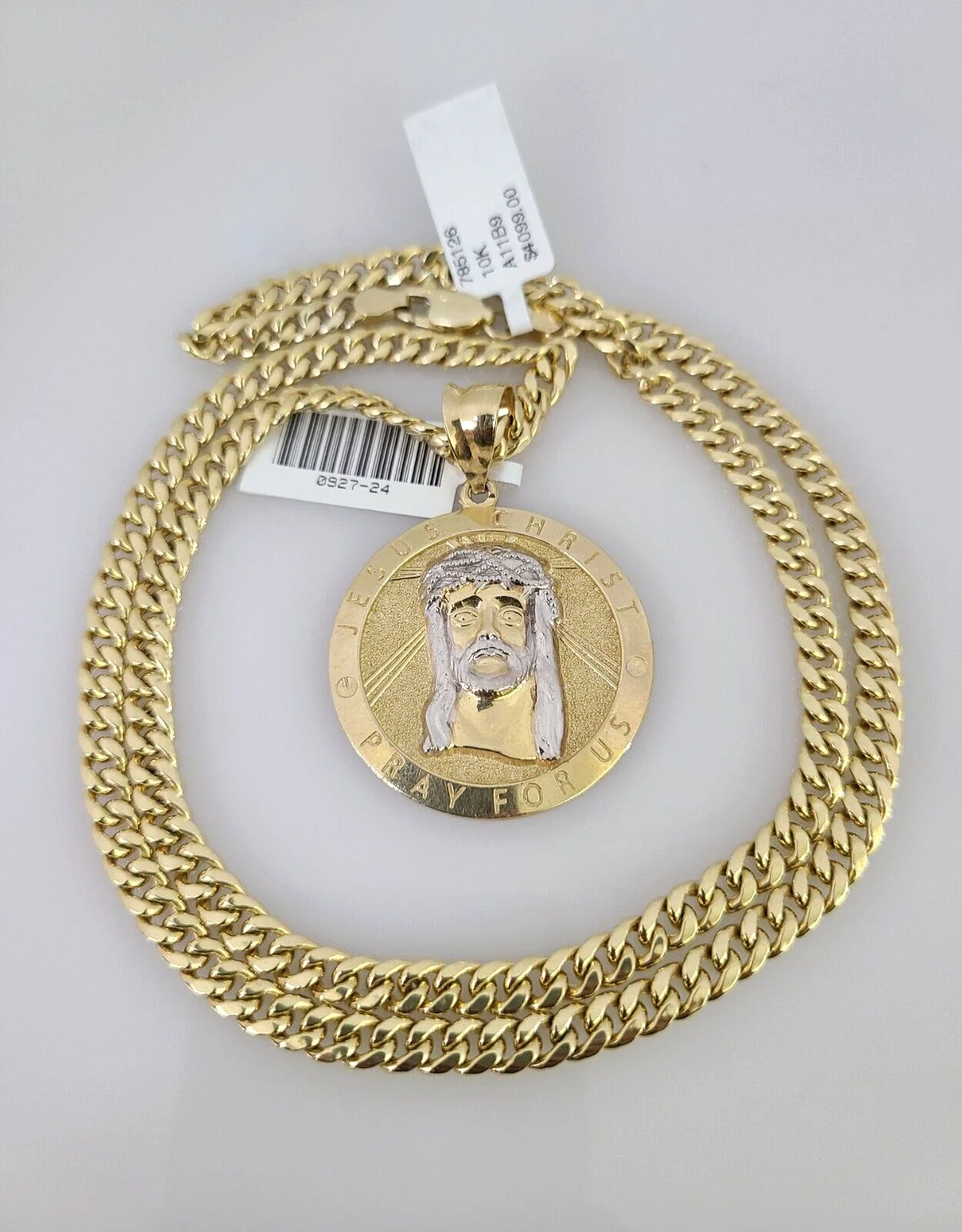 10kt Gold Miami Cuban Chain Jesus Christ Charm Pendant 5mm 18-28 Inch Necklace - Image 2