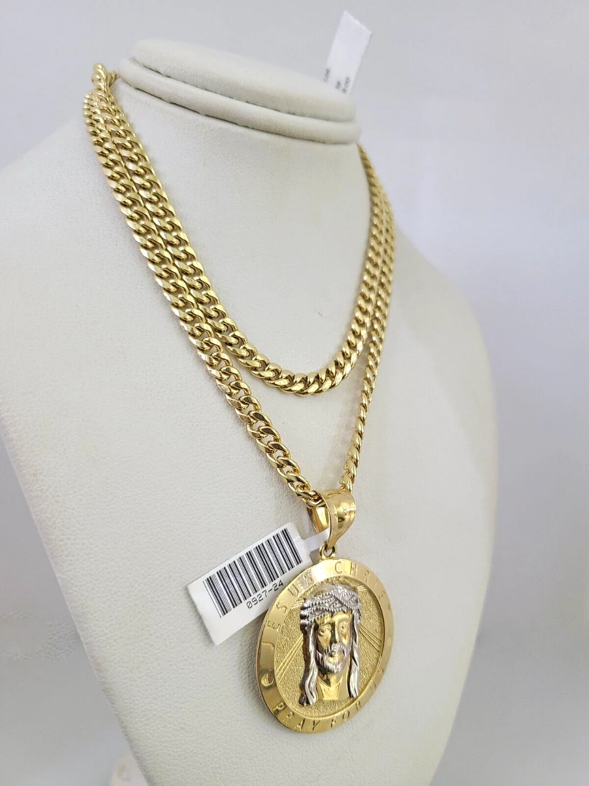 10kt Gold Miami Cuban Chain Jesus Christ Charm Pendant 5mm 18-28 Inch Necklace - Image 3