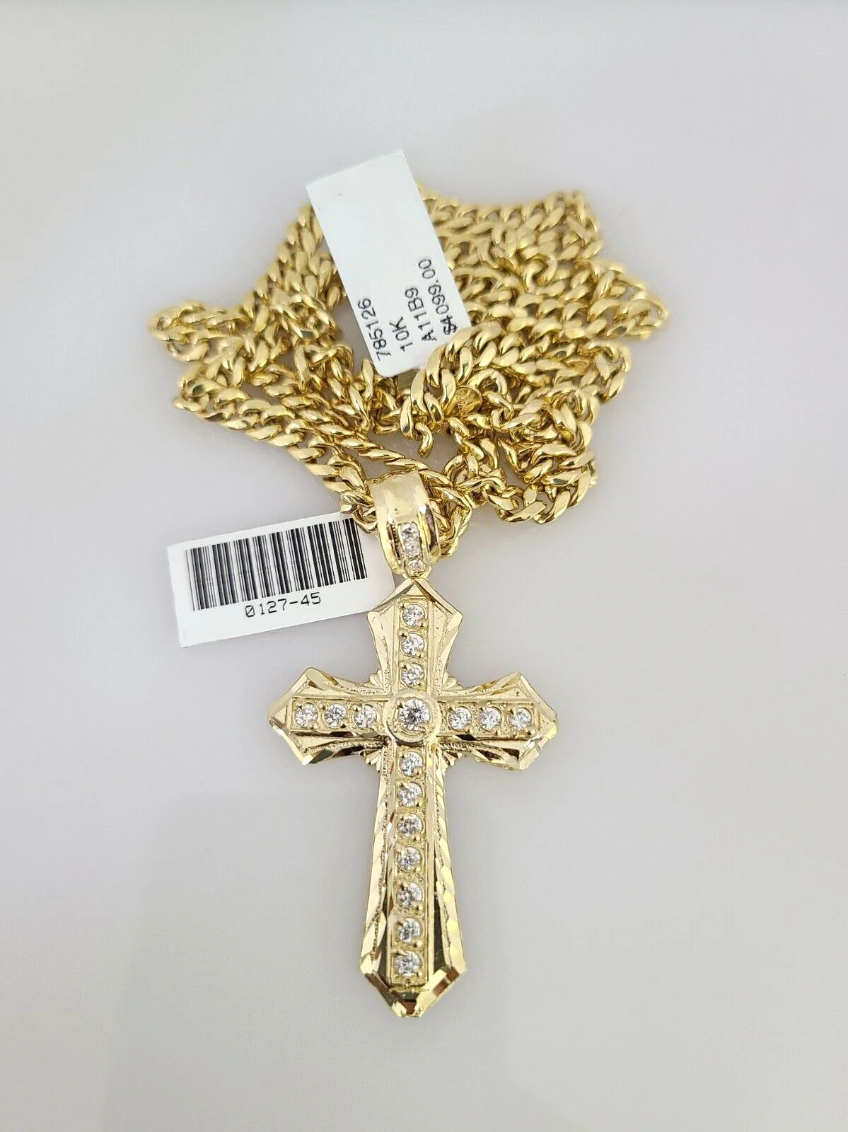 10kt Gold Miami Cuban Chain Jesus Cross Charm Pendant 5mm 18-28Inch Necklace - Image 3