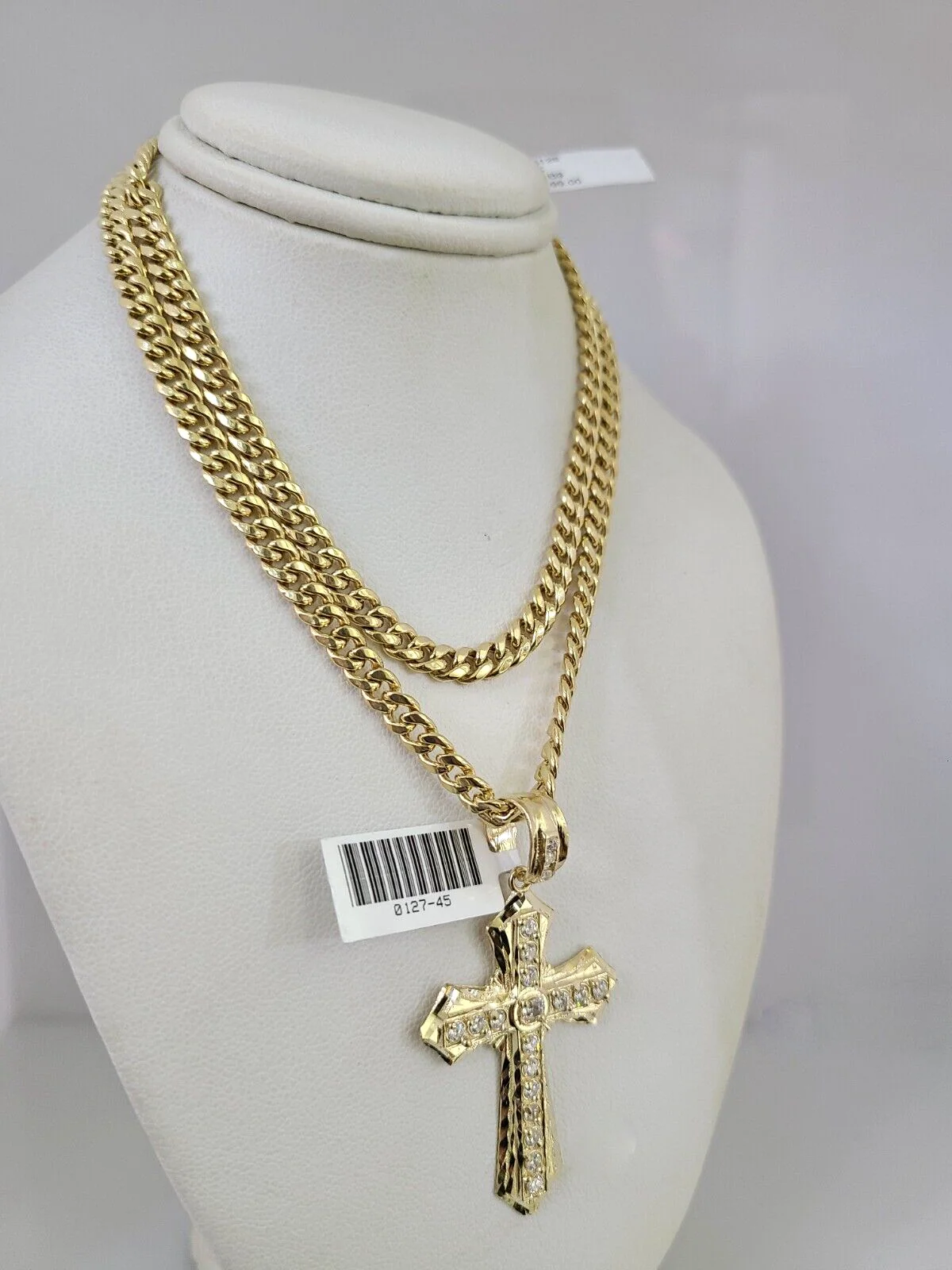 10kt Gold Miami Cuban Chain Jesus Cross Charm Pendant 5mm 18-28Inch Necklace - Image 5