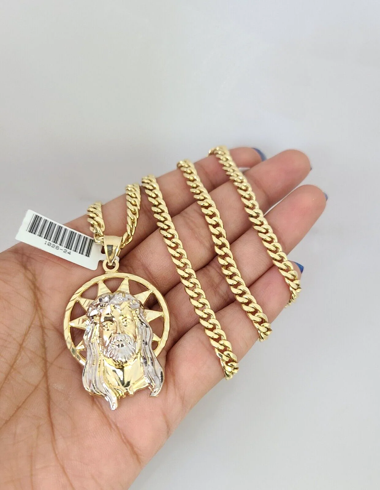 10kt Gold Miami Cuban Chain Jesus Head Charm Pendant 5mm 18-28 Inch Necklace