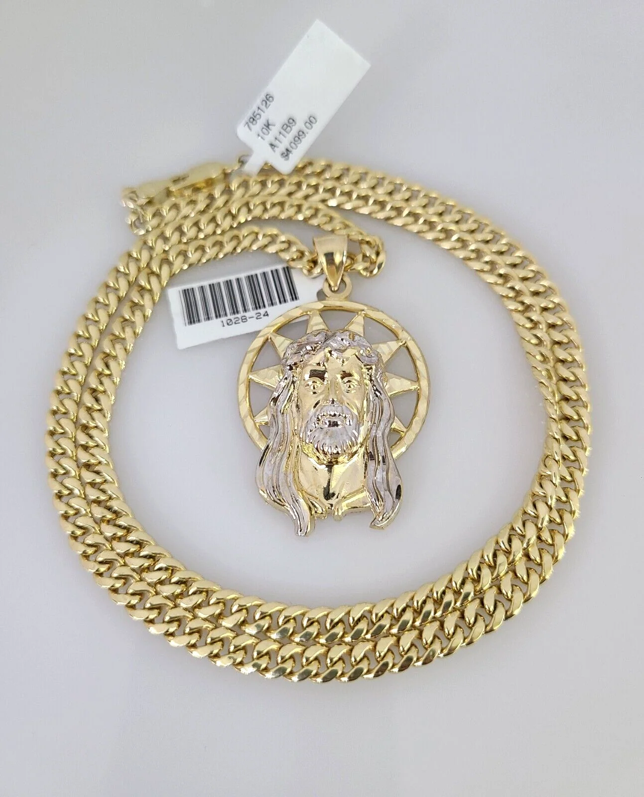 10kt Gold Miami Cuban Chain Jesus Head Charm Pendant 5mm 18-28 Inch Necklace - Image 2
