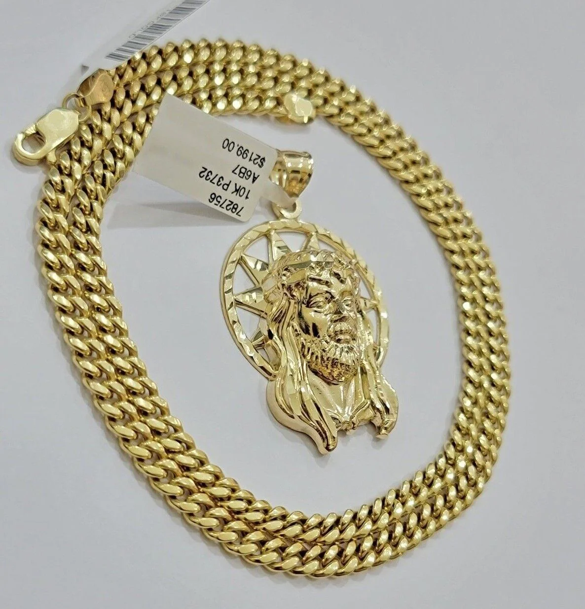 10kt Gold Miami Cuban Chain Jesus Head Charm Pendant Set 18-28 Inch 5mm Necklace - Image 11