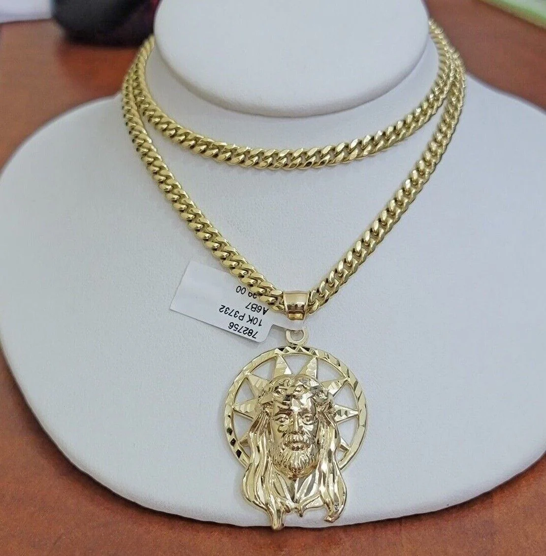 10kt Gold Miami Cuban Chain Jesus Head Charm Pendant Set 18-28 Inch 5mm Necklace - Image 12