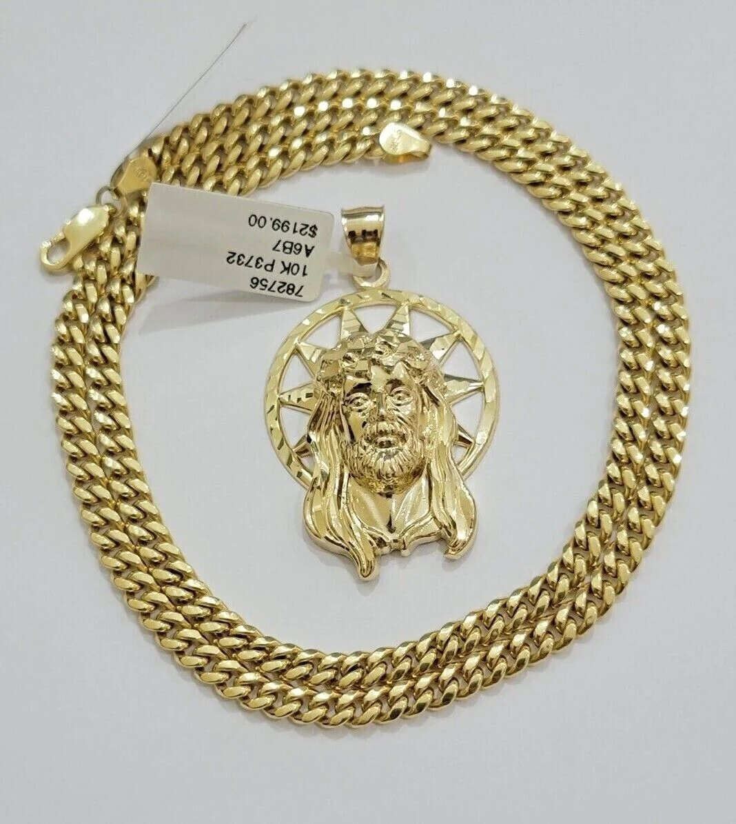 10kt Gold Miami Cuban Chain Jesus Head Charm Pendant Set 18-28 Inch 5mm Necklace - Image 13