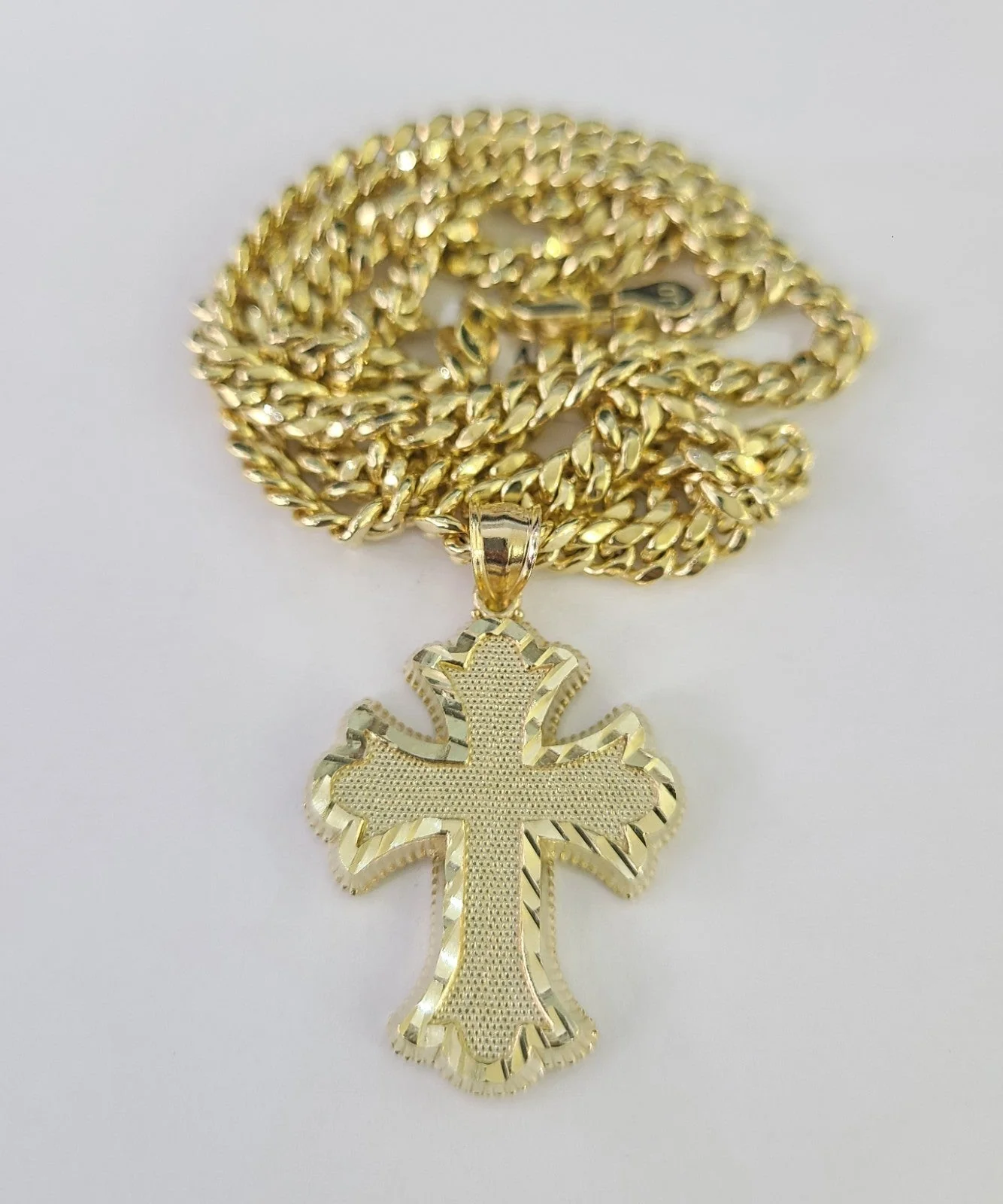 10kt Gold Miami Cuban Chain Jesus Roman Cross Charm Pendant 5mm 18"-28" Necklace - Image 6