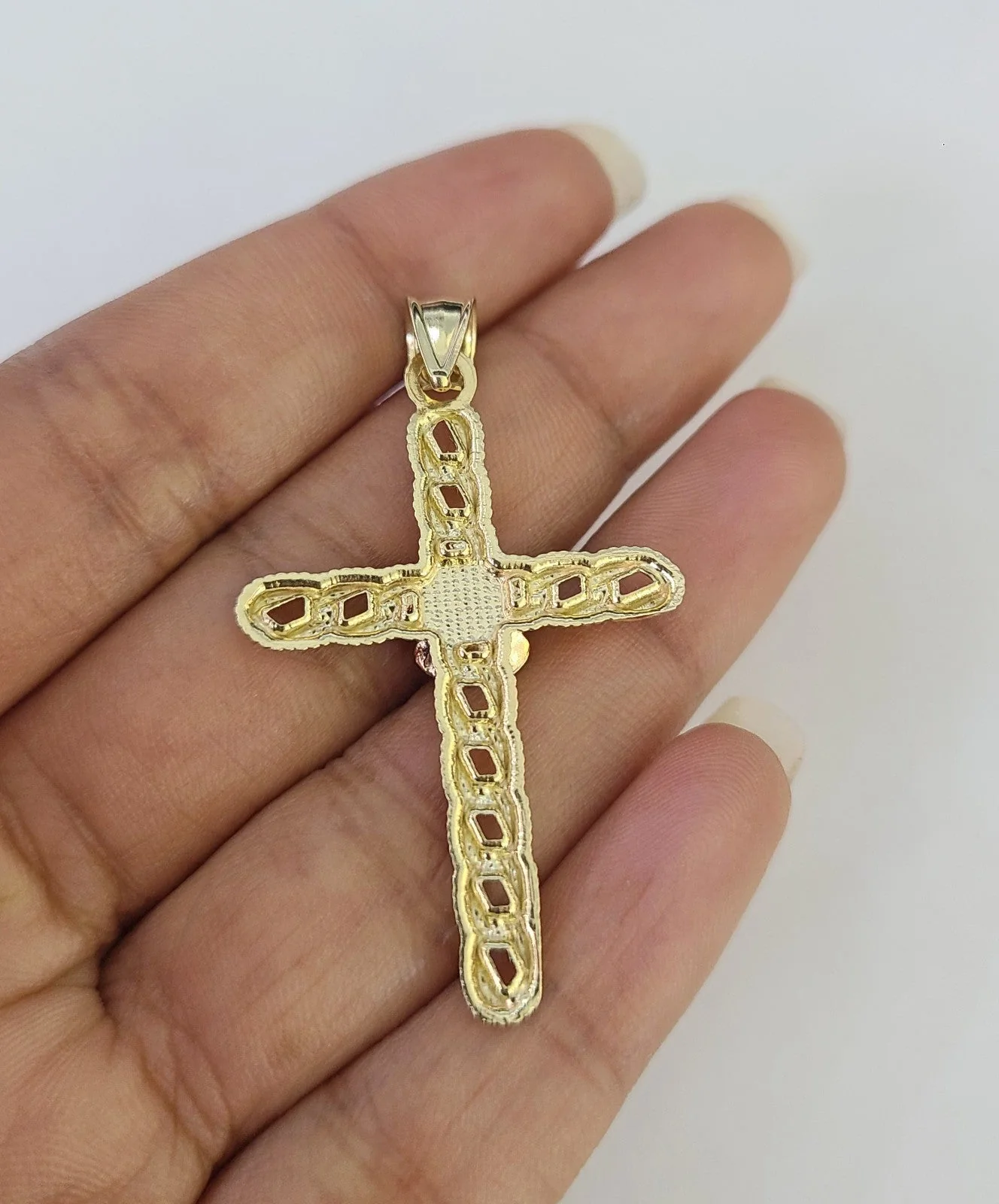 10kt Gold Miami Cuban Chain Jesus Rose Cross Charm Pendant 5mm 18"-28" Necklace - Image 8