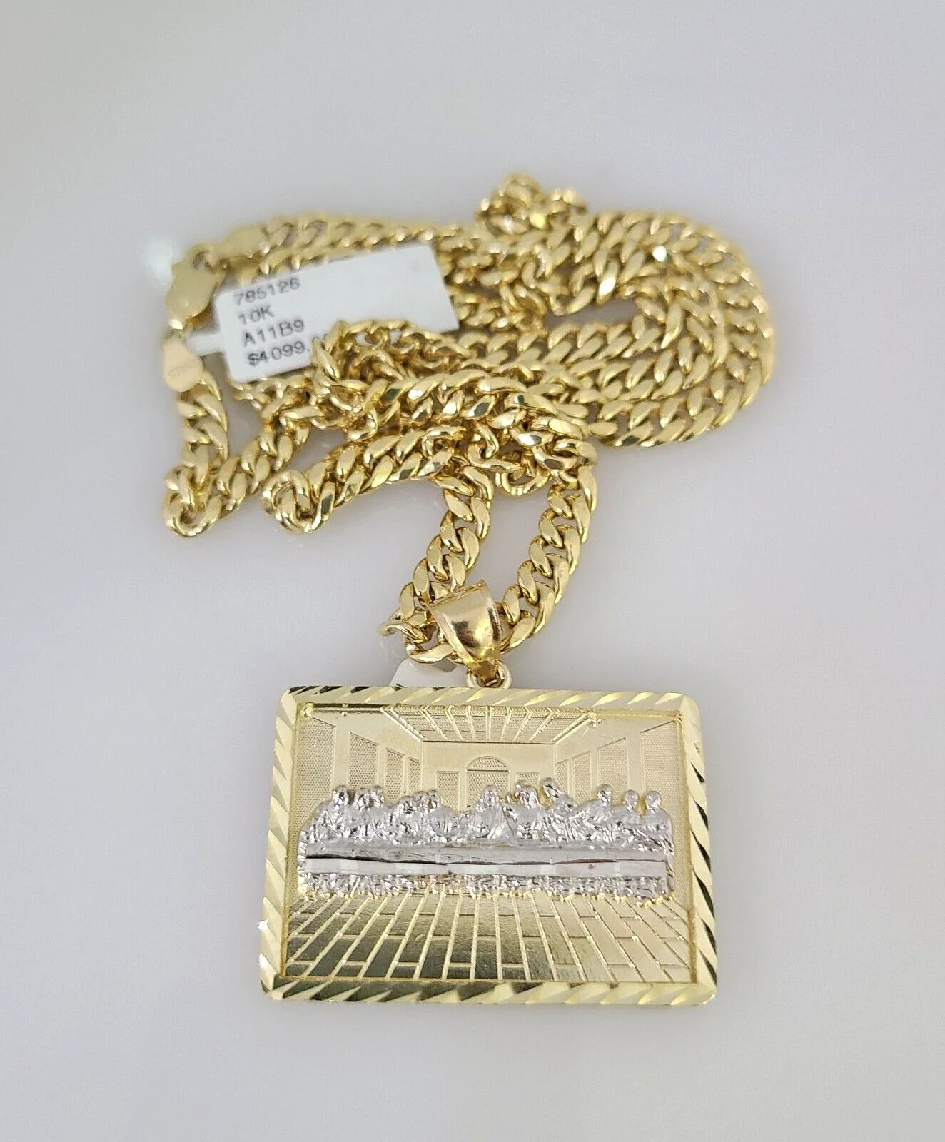 10kt Gold Miami Cuban Chain Last Supper Charm Pendant 5mm 18-28 Inch Necklace - Image 2