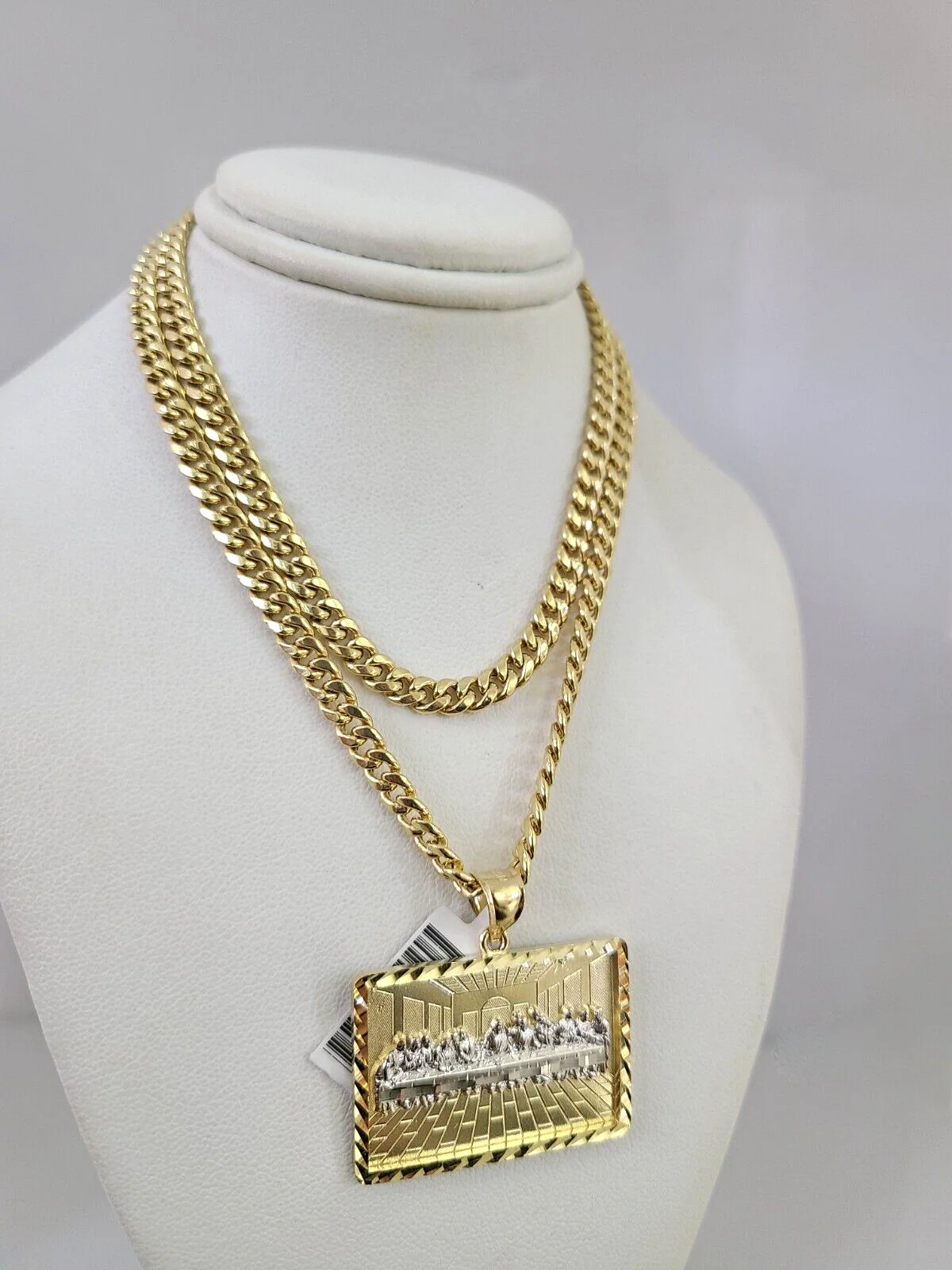 10kt Gold Miami Cuban Chain Last Supper Charm Pendant 5mm 18-28 Inch Necklace - Image 3