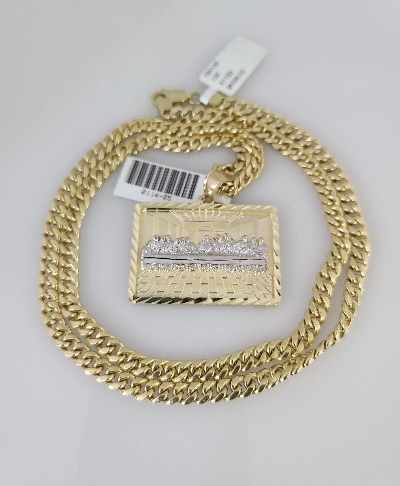 10kt Gold Miami Cuban Chain Last Supper Charm Pendant 5mm 18-28 Inch Necklace - Image 5