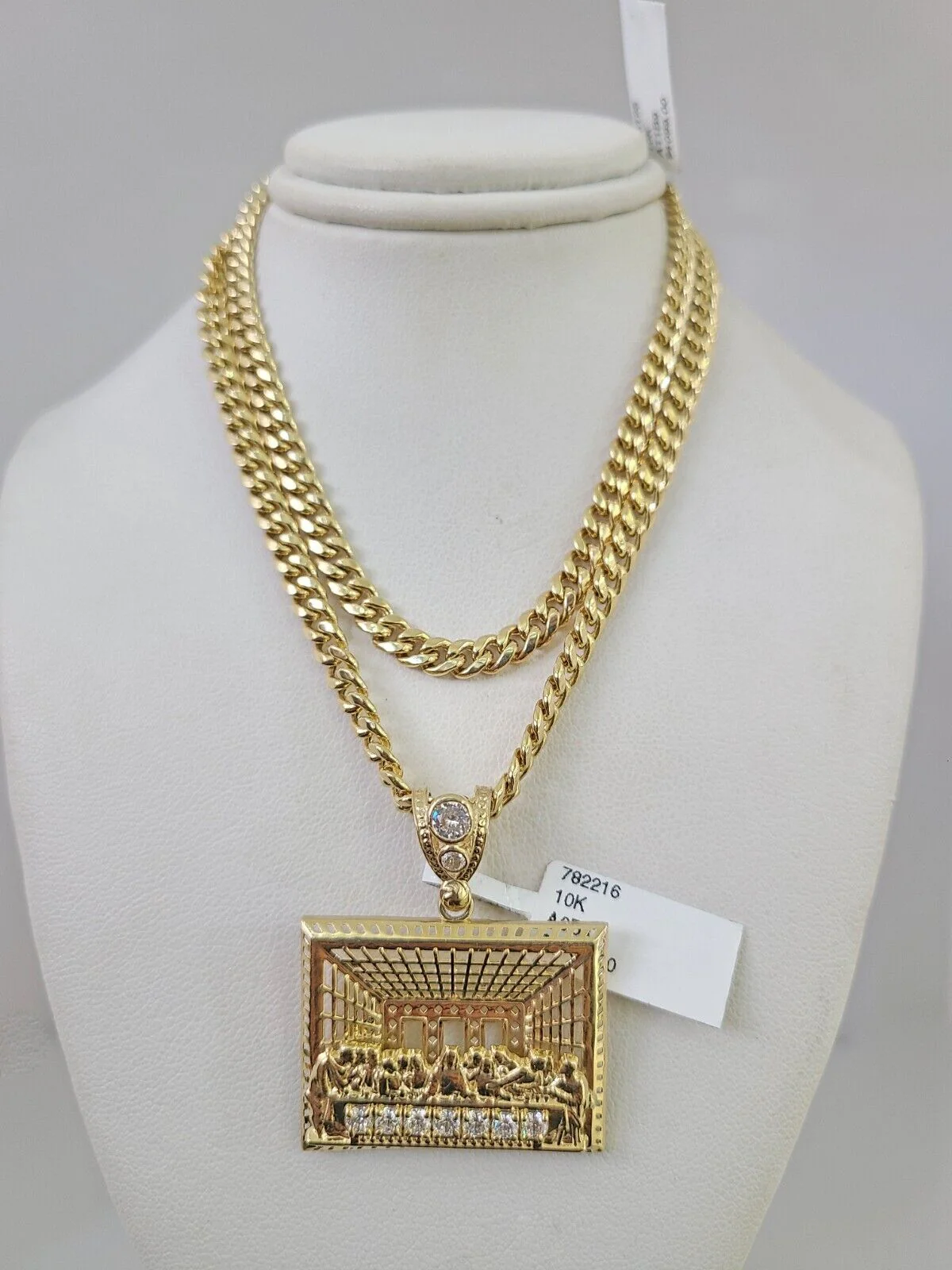 10kt Gold Miami Cuban Chain Last Supper Charm Pendant 5mm 18-28 Inch Necklace