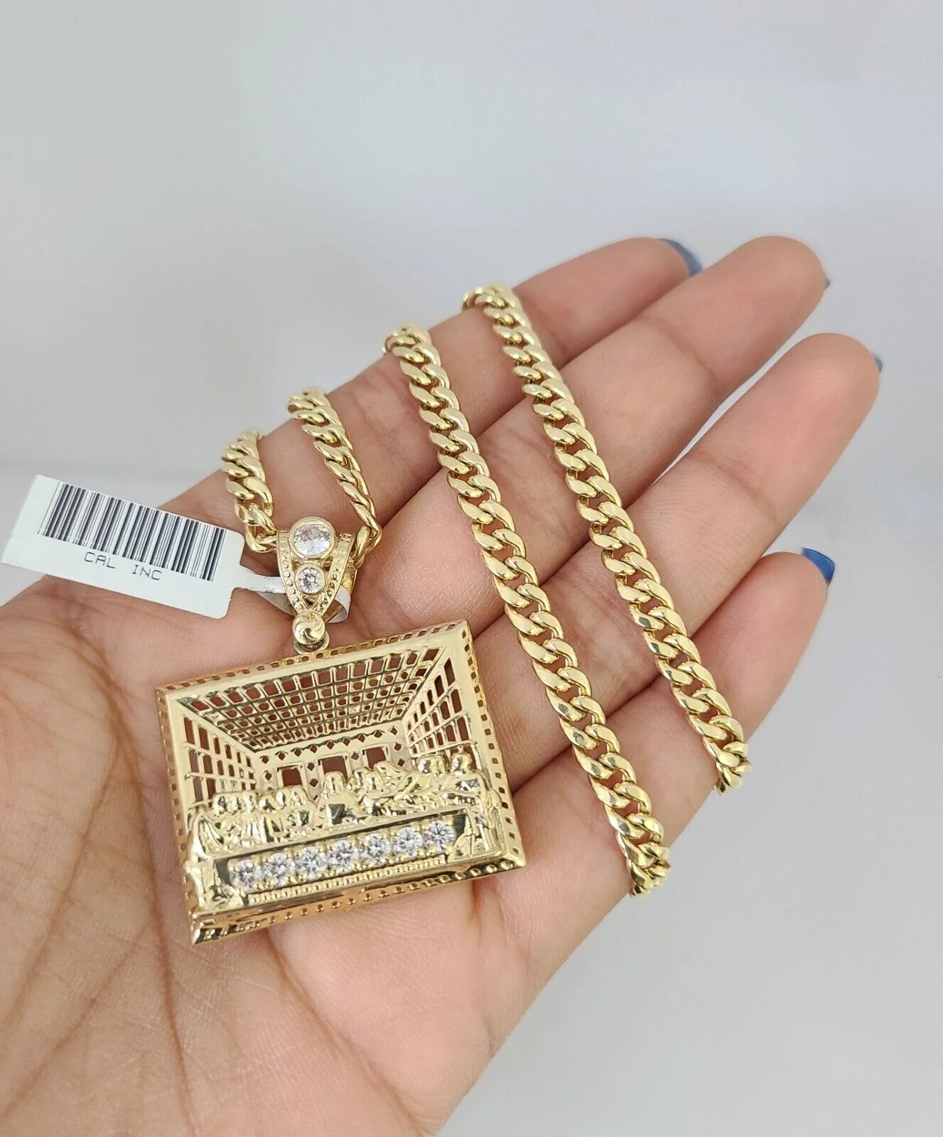 10kt Gold Miami Cuban Chain Last Supper Charm Pendant 5mm 18-28 Inch Necklace - Image 5