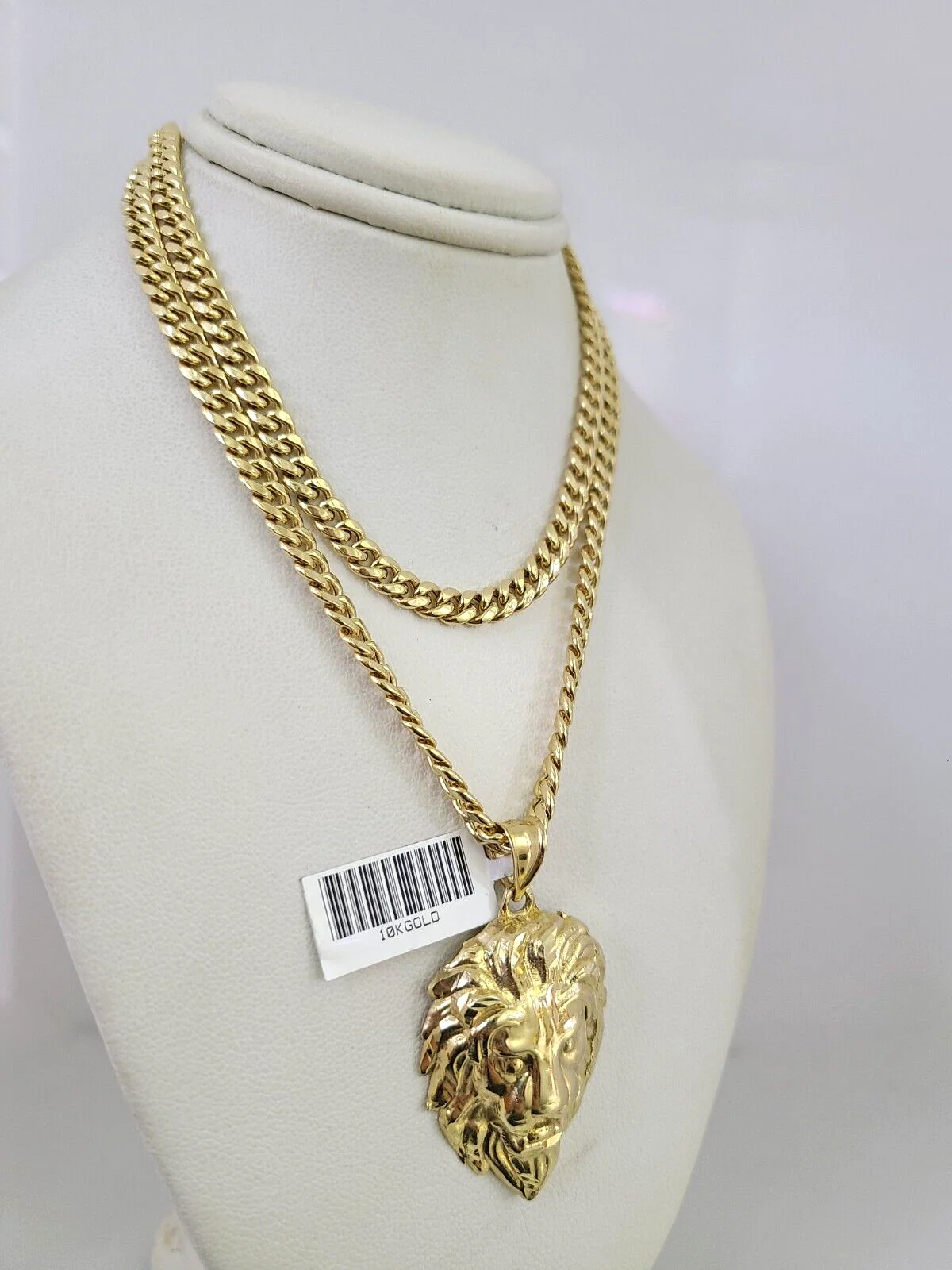 10kt Gold Miami Cuban Chain Lion Head Charm Pendant 5mm 18-28 Inch Necklace - Image 4