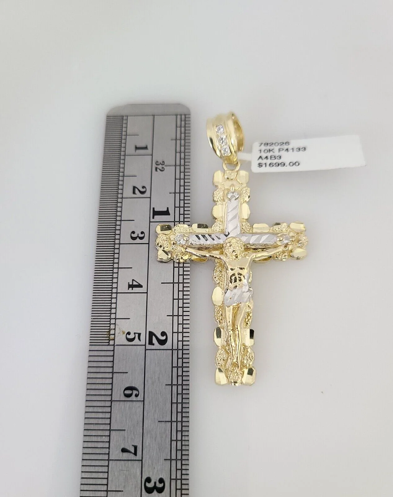 10kt Gold Miami Cuban Chain Nugget Cross Charm Pendant 5mm 18-28Inch Necklace - Image 3