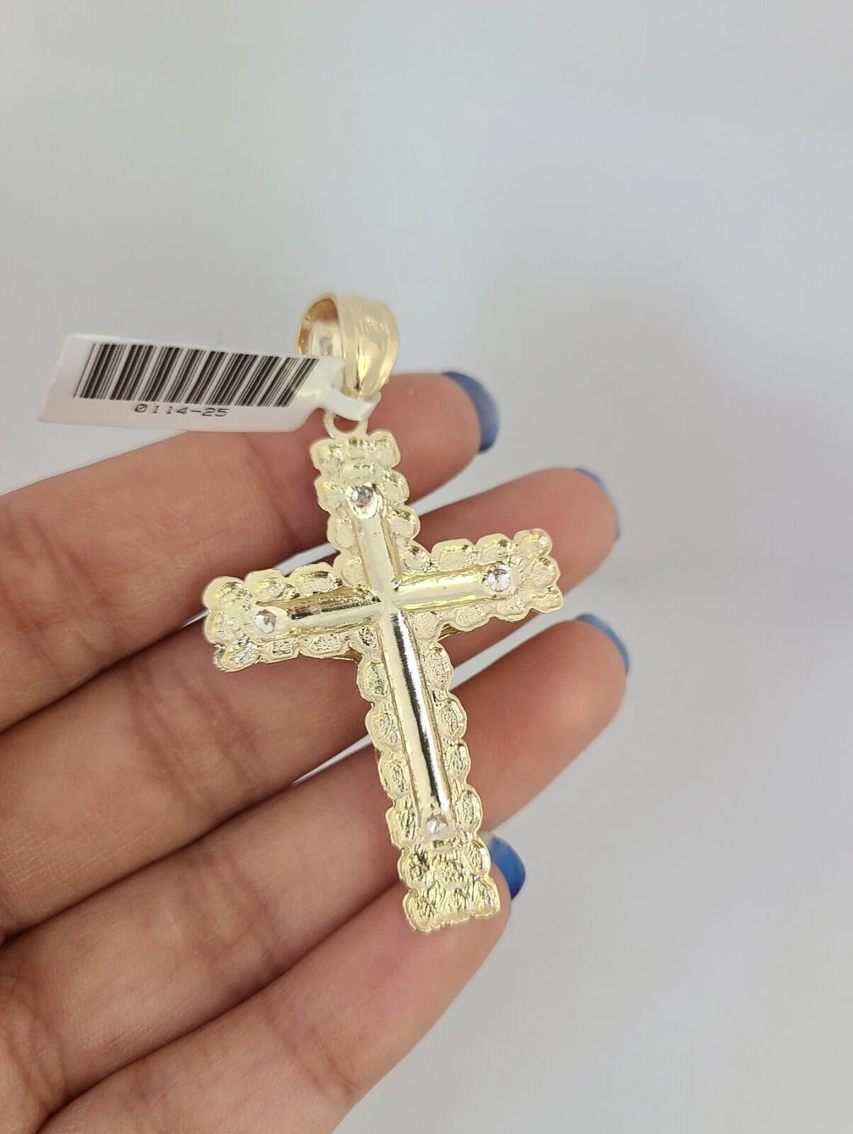 10kt Gold Miami Cuban Chain Nugget Cross Charm Pendant 5mm 18-28Inch Necklace - Image 6