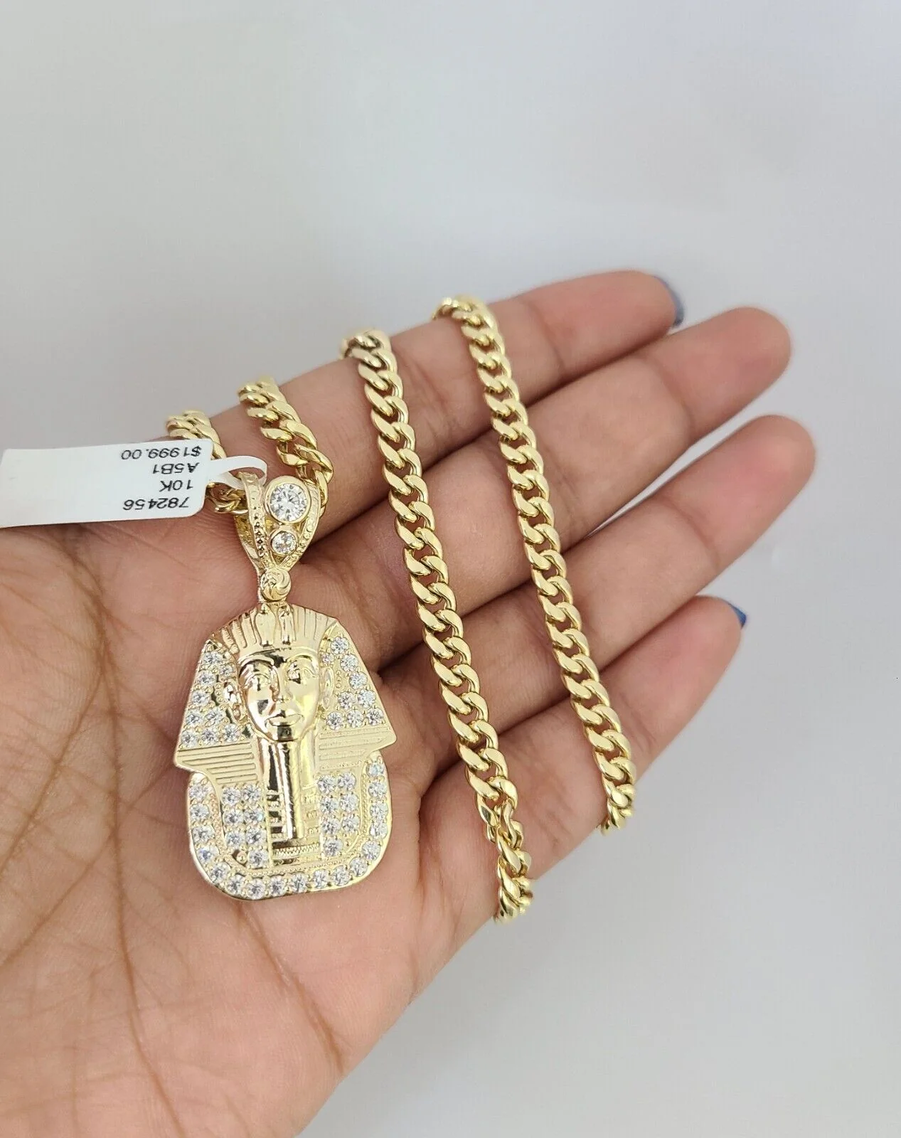 10kt Gold Miami Cuban Chain Pharaoh Charm Pendant 5mm 18-28 Inch Necklace - Image 6
