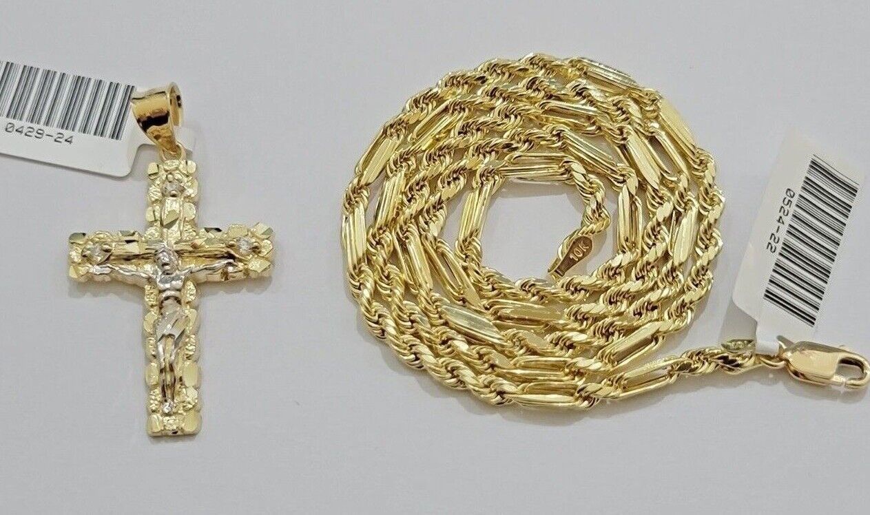 10kt Gold Milano Rope Chain Cross Charm Pendant Set 18-24 Inch 3mm Necklace REAL - Image 5