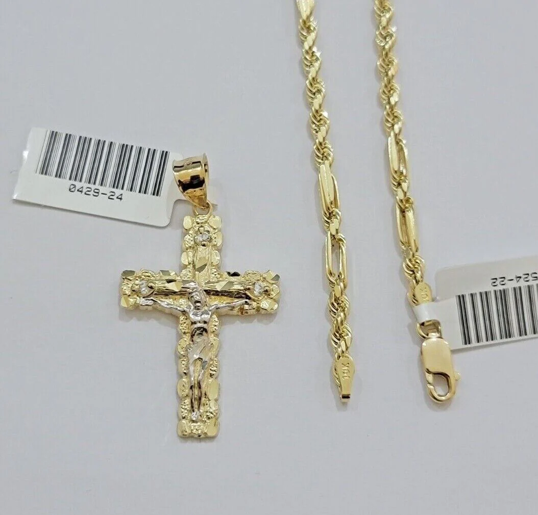 10kt Gold Milano Rope Chain Cross Charm Pendant Set 18-24 Inch 3mm Necklace REAL - Image 6
