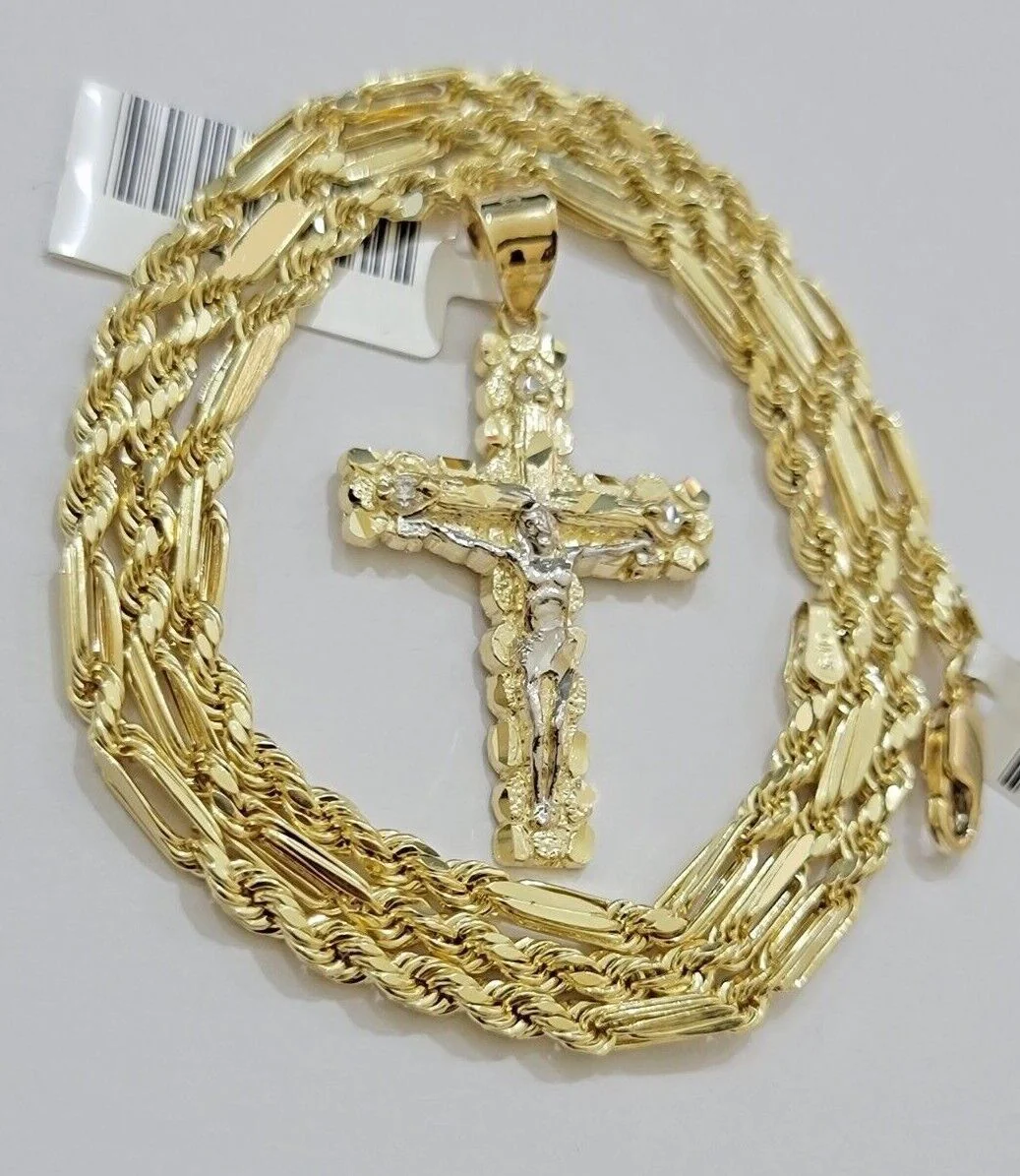 10kt Gold Milano Rope Chain Cross Charm Pendant Set 18-24 Inch 3mm Necklace REAL - Image 7