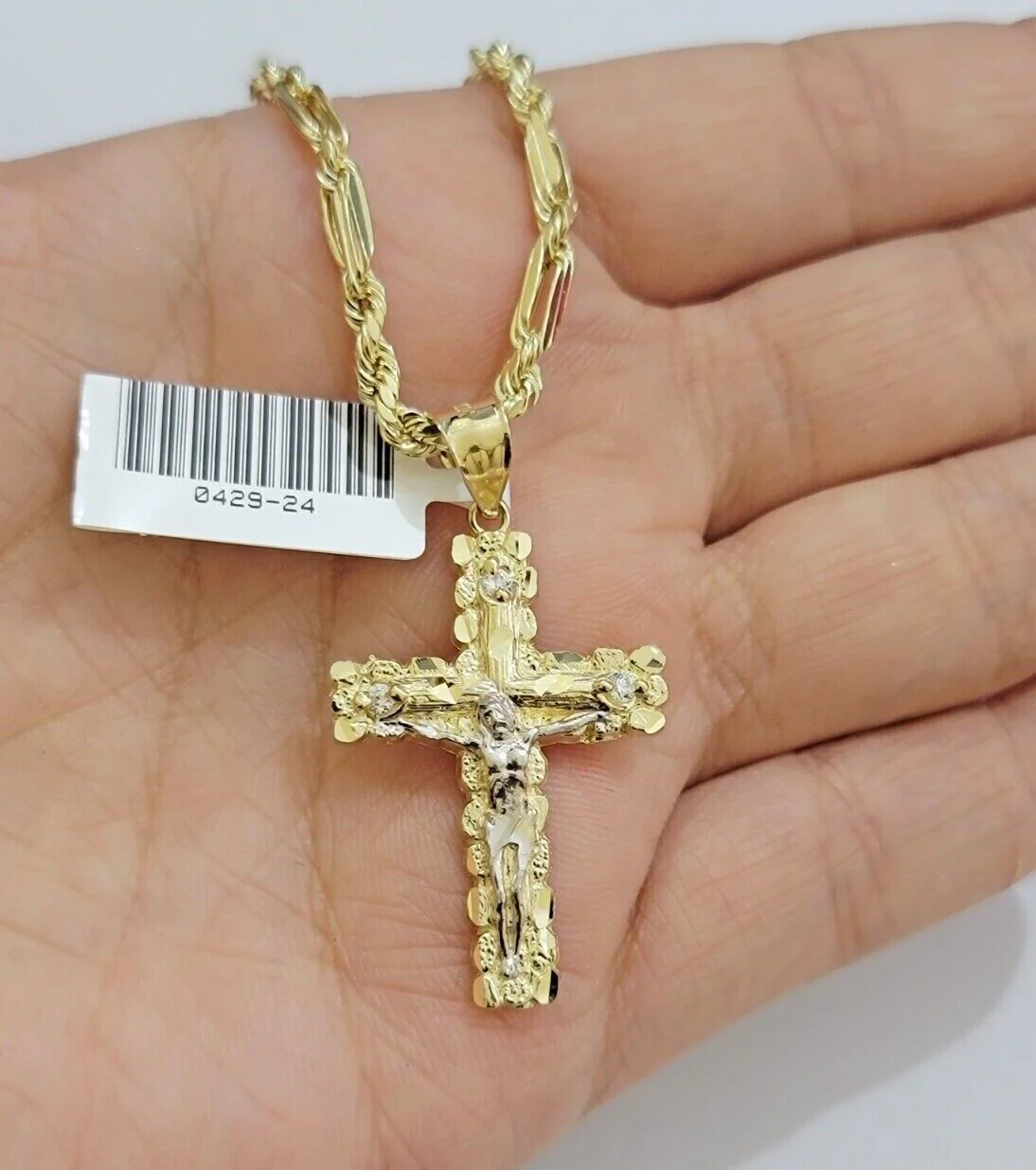 10kt Gold Milano Rope Chain Cross Charm Pendant Set 18-24 Inch 3mm Necklace REAL - Image 8
