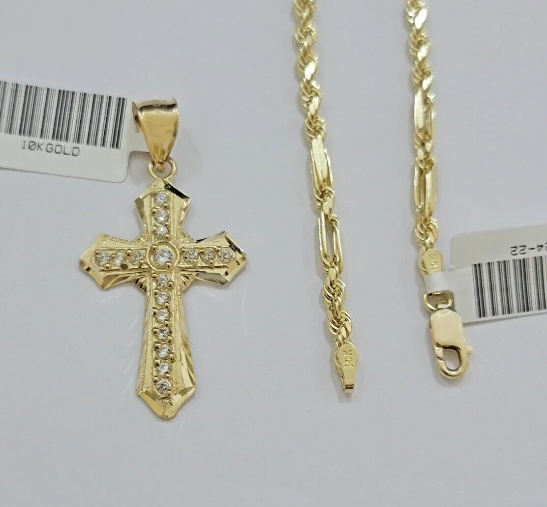 10kt Gold Milano Rope Chain Jesus Cross Charm Pendant Set 18-24'' Inch Necklace - Image 11