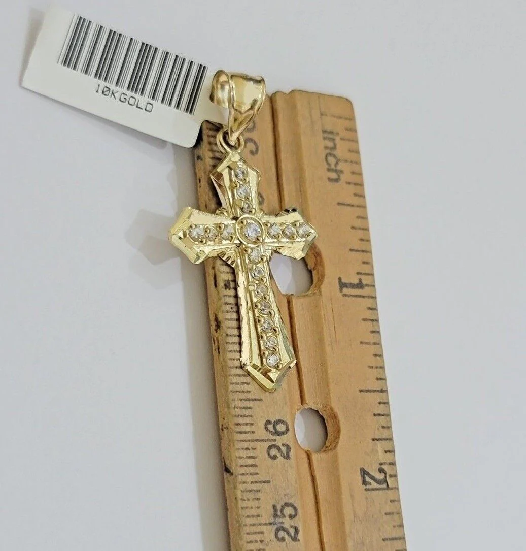 10kt Gold Milano Rope Chain Jesus Cross Charm Pendant Set 18-24'' Inch Necklace - Image 2