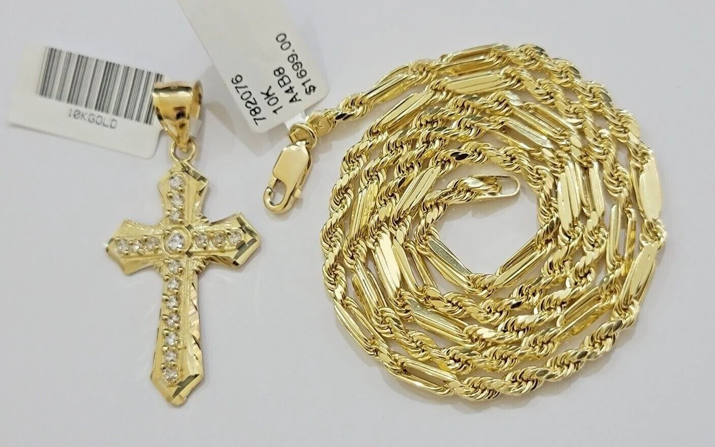 10kt Gold Milano Rope Chain Jesus Cross Charm Pendant Set 18-24'' Inch Necklace - Image 7