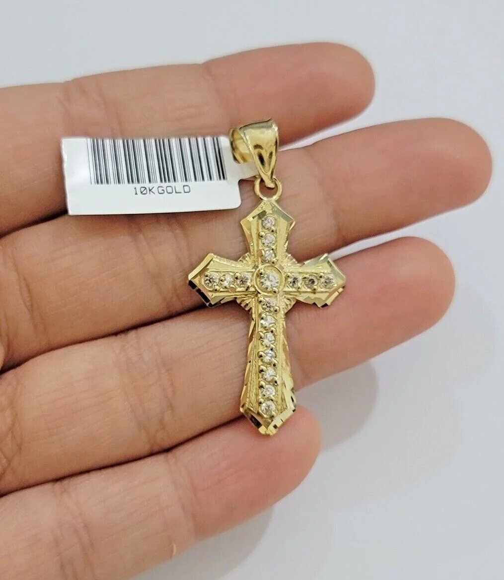 10kt Gold Milano Rope Chain Jesus Cross Charm Pendant Set 18-24'' Inch Necklace - Image 8
