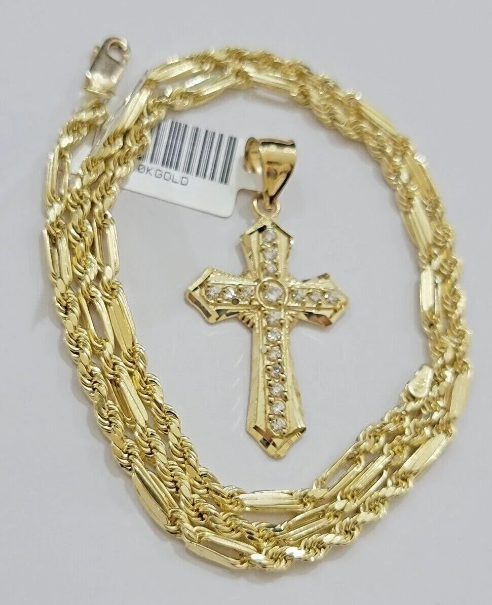 10kt Gold Milano Rope Chain Jesus Cross Charm Pendant Set 18-24'' Inch Necklace - Image 9