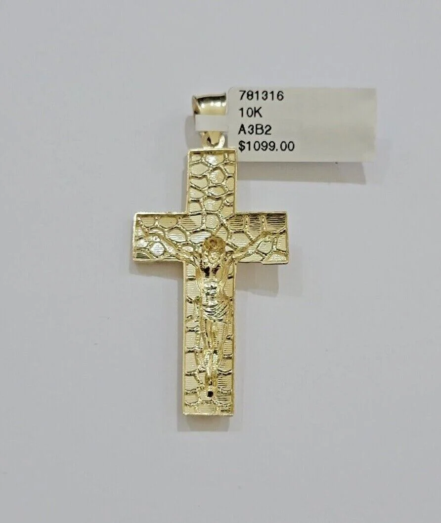 10kt Gold Milano Rope Chain Nugget Cross Charm Pendant Set 18-24'' Inch Necklace - Image 2