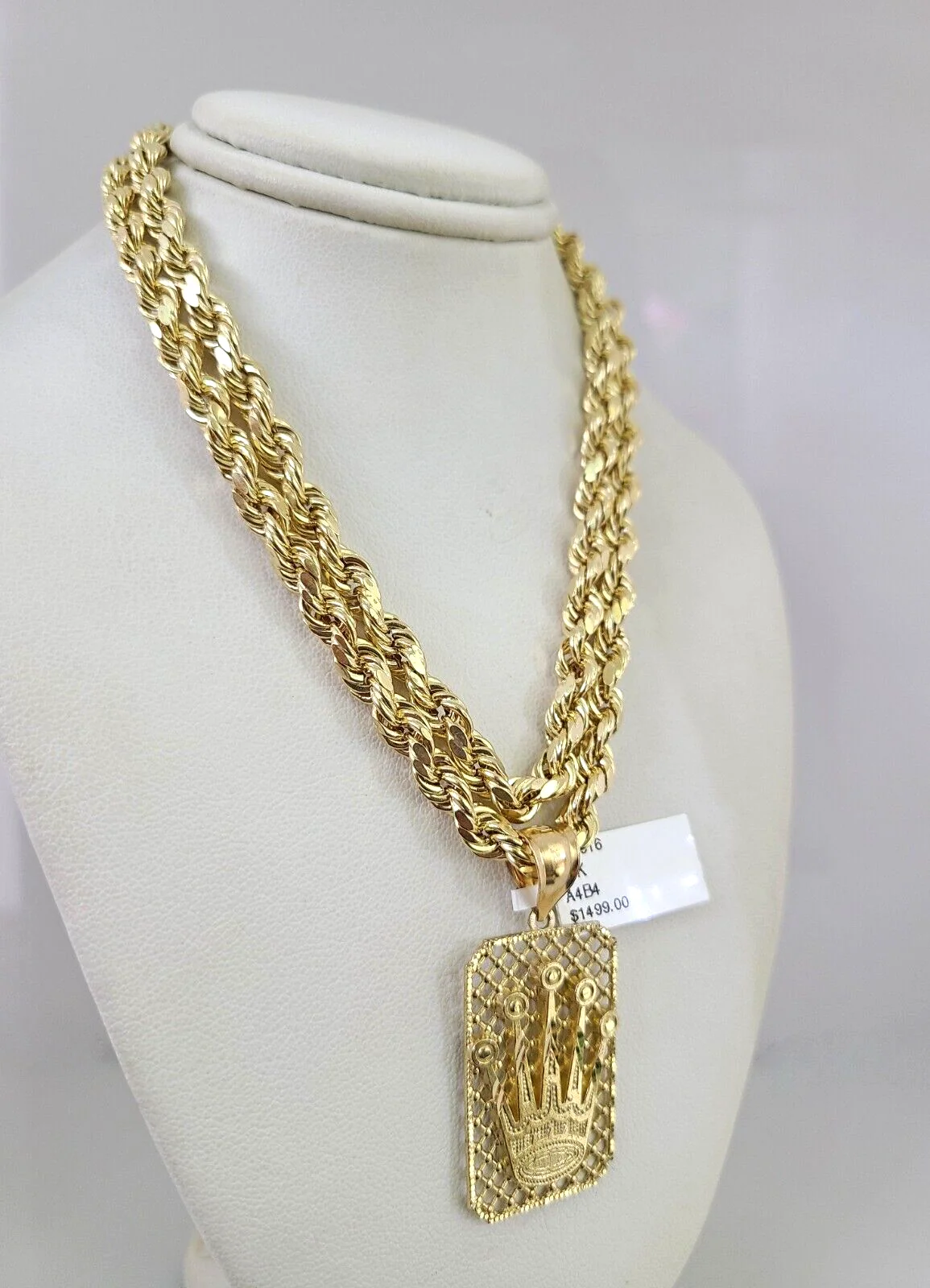 10kt Gold Rope Chain Crown Charm Set 18"-30'' Inch 6mm Necklace Pendant - Image 5