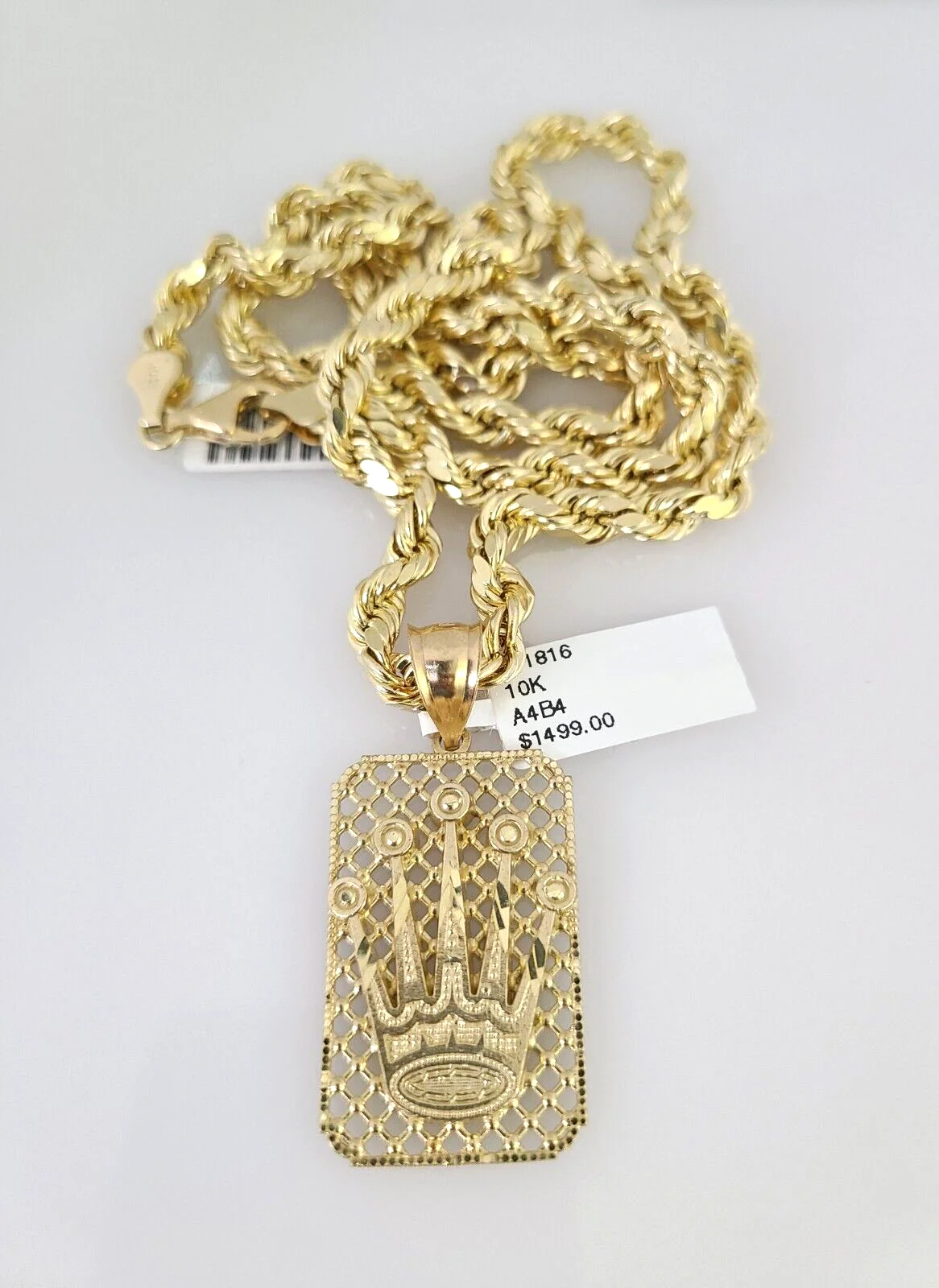 10kt Gold Rope Chain Crown Charm Set 18"-30'' Inch 6mm Necklace Pendant - Image 6