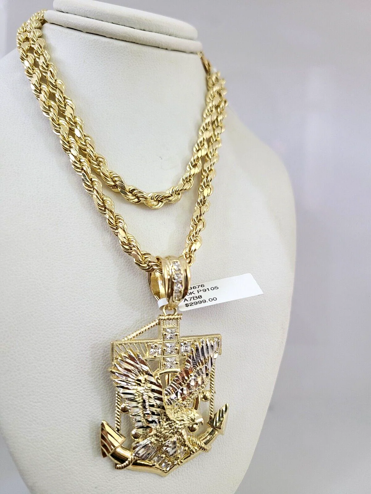 10kt Gold Rope Chain Eagle Anchor Pendant Charm Set 18"-30'' Inch 5mm Necklace - Image 4