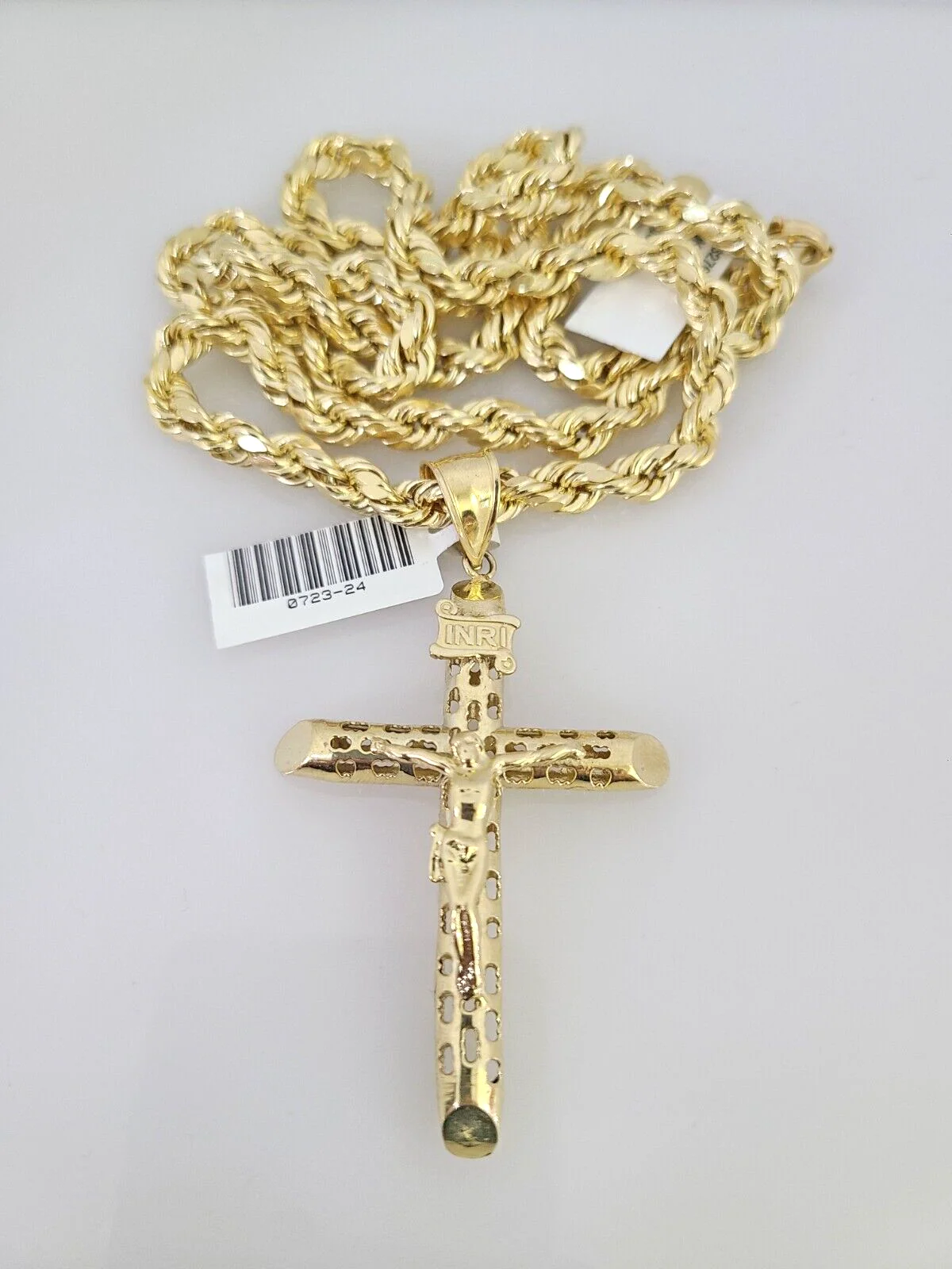 10kt Gold Rope Chain INRI Cross Charm Set 18"-30'' Inch 6mm Necklace Pendant - Image 4