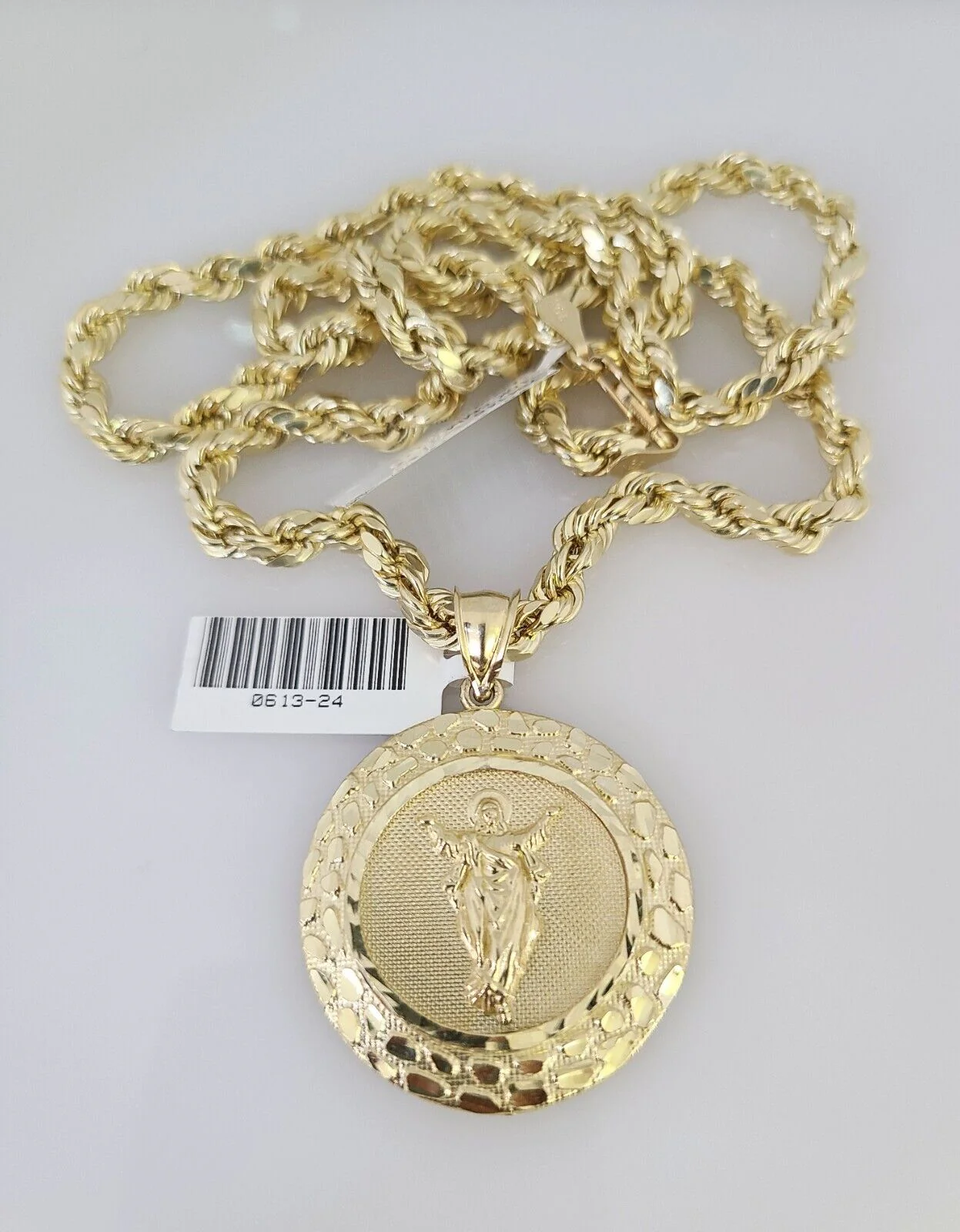 10kt Gold Rope Chain Jesus Christ Pendant Charm Set 18"-30'' Inch 5mm Necklace - Image 2