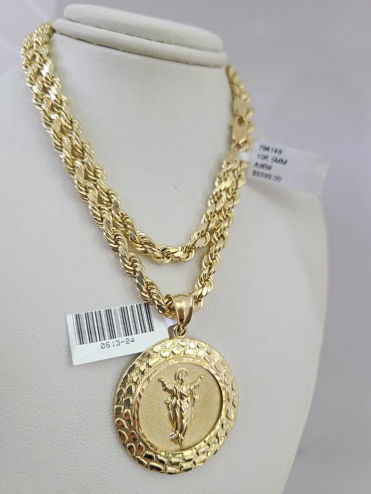10kt Gold Rope Chain Jesus Christ Pendant Charm Set 18"-30'' Inch 5mm Necklace - Image 4