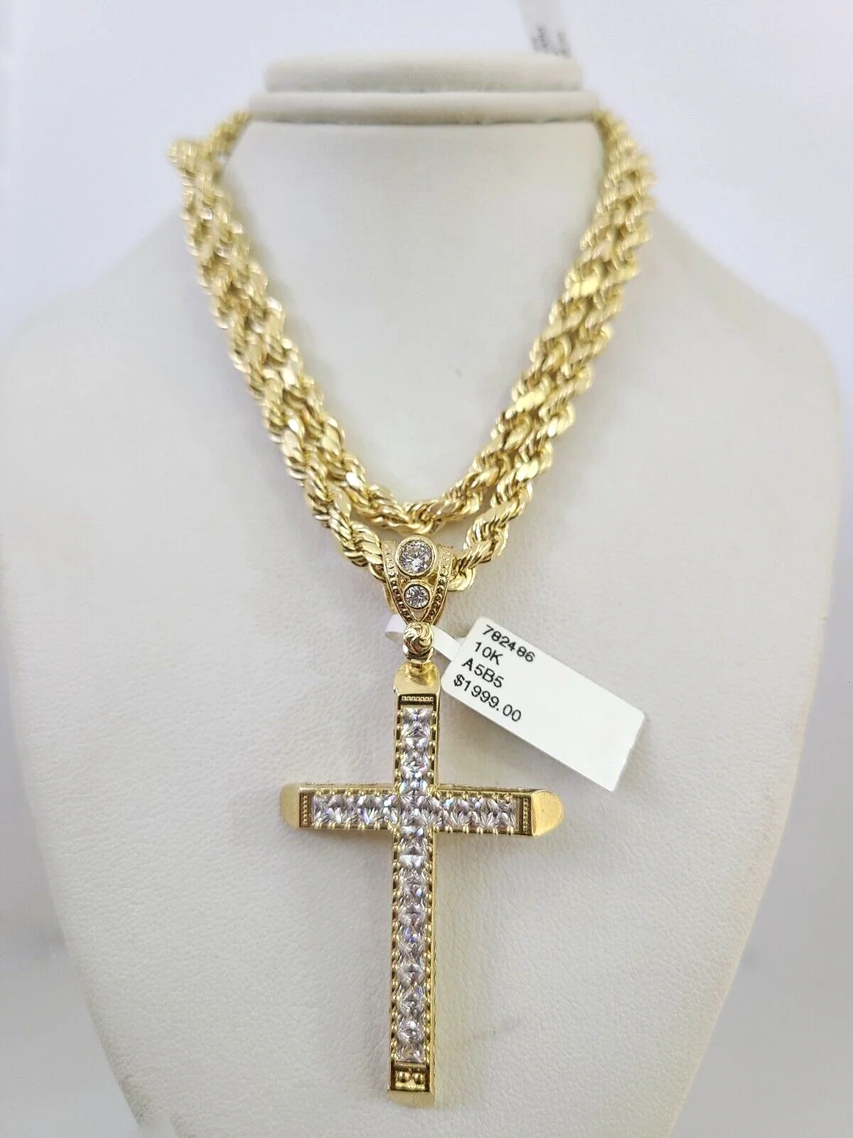 10kt Gold Rope Chain Jesus Cross Charm Set 18"-30'' Inch 5mm Necklace Pendant - Image 3