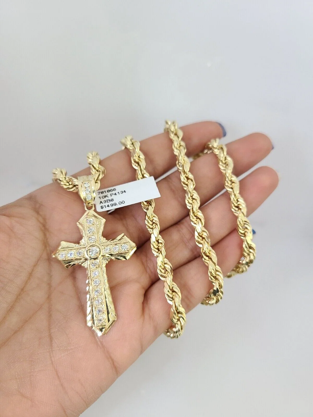 10kt Gold Rope Chain Jesus Cross Charm Set 18"-30'' Inch 6mm Necklace Pendant - Image 2
