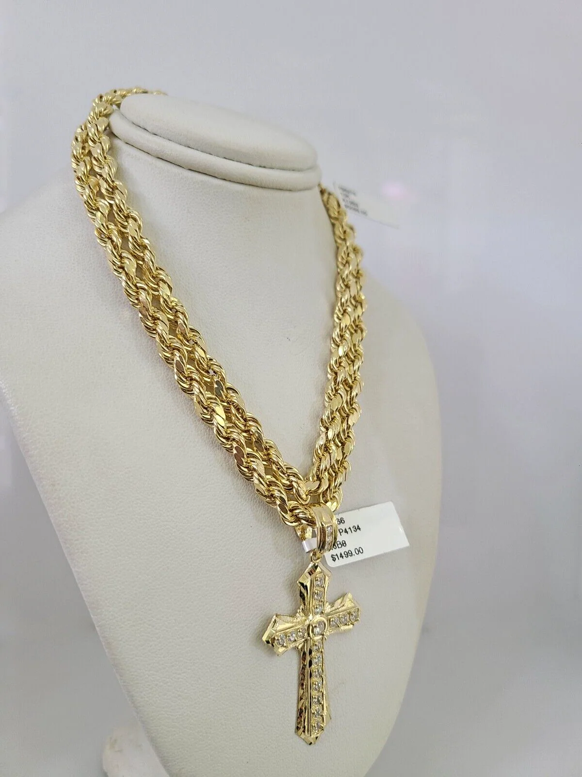 10kt Gold Rope Chain Jesus Cross Charm Set 18"-30'' Inch 6mm Necklace Pendant - Image 5