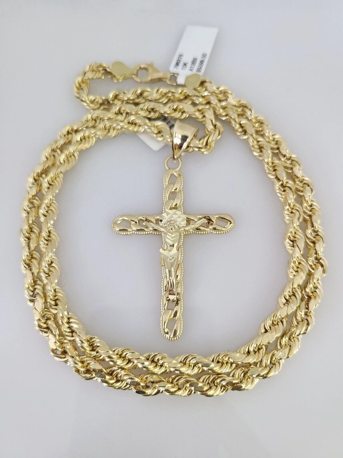 10kt Gold Rope Chain Jesus Cross Charm Set 18"-30'' Inch 6mm Necklace Pendant - Image 2
