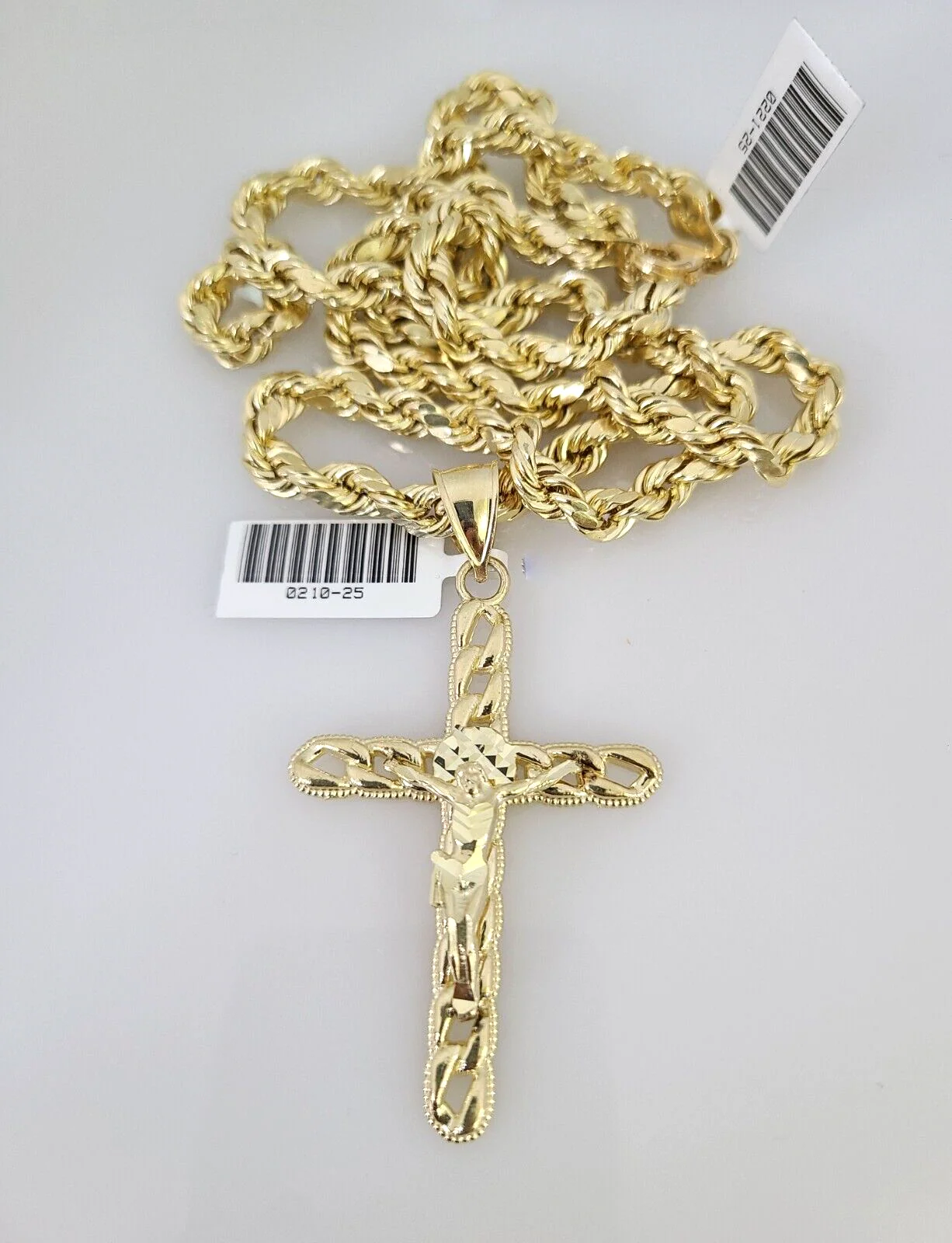 10kt Gold Rope Chain Jesus Cross Charm Set 18"-30'' Inch 6mm Necklace Pendant - Image 3