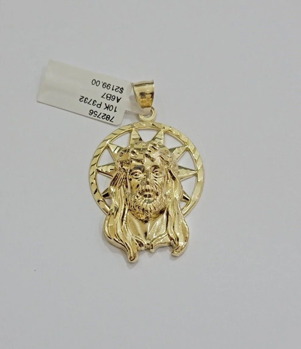 10kt Gold Rope Chain Jesus Head Charm Pendant Set 18-30'' Inch 5mm Necklace SALE - Image 3