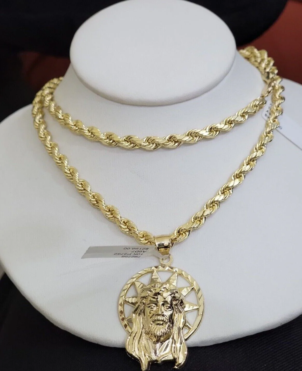 10kt Gold Rope Chain Jesus Head Charm Pendant Set 18-30'' Inch 5mm Necklace SALE - Image 4