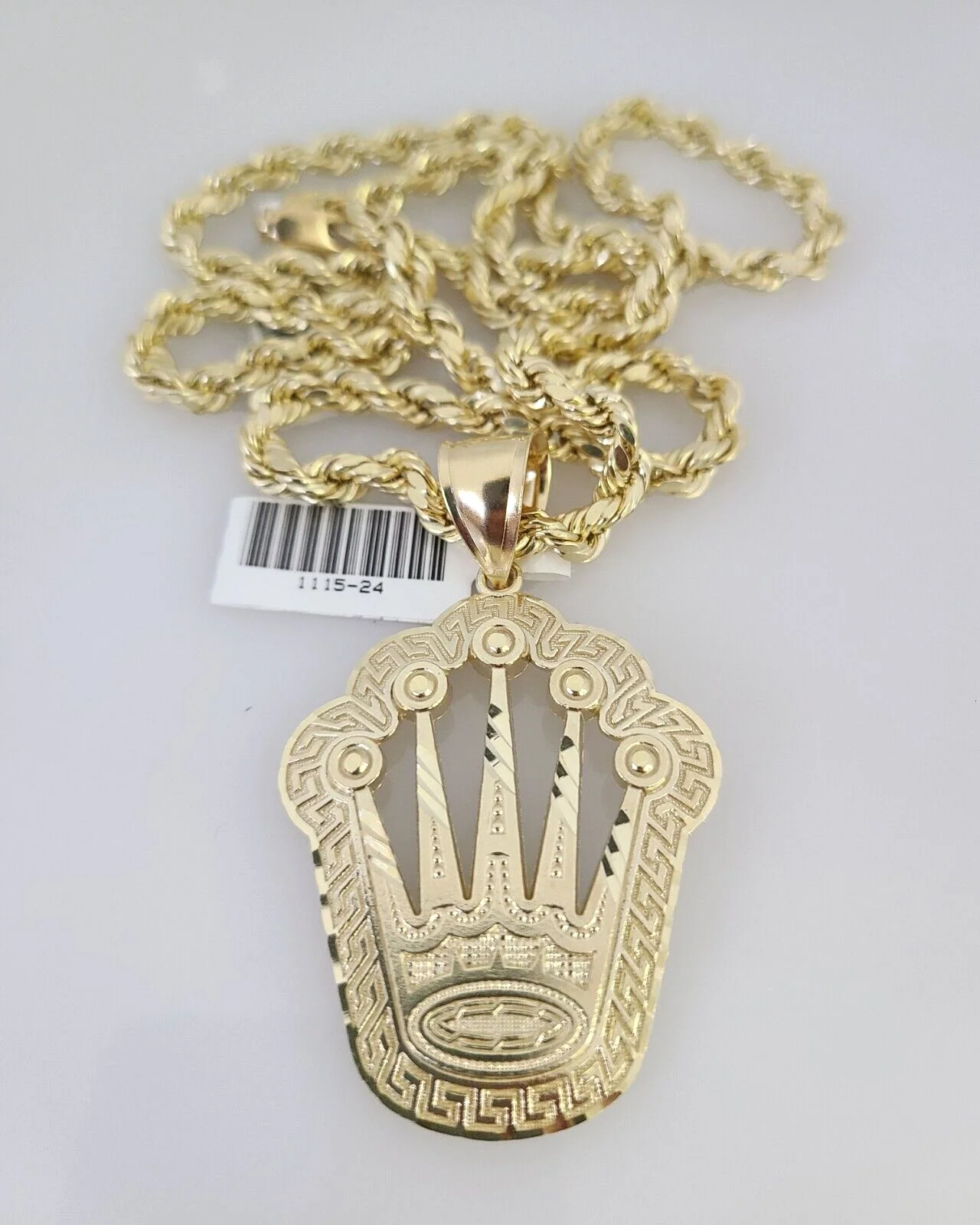 10kt Gold Rope Chain King Crown Pendant Charm Set 18"-30'' Inch 5mm Necklace
