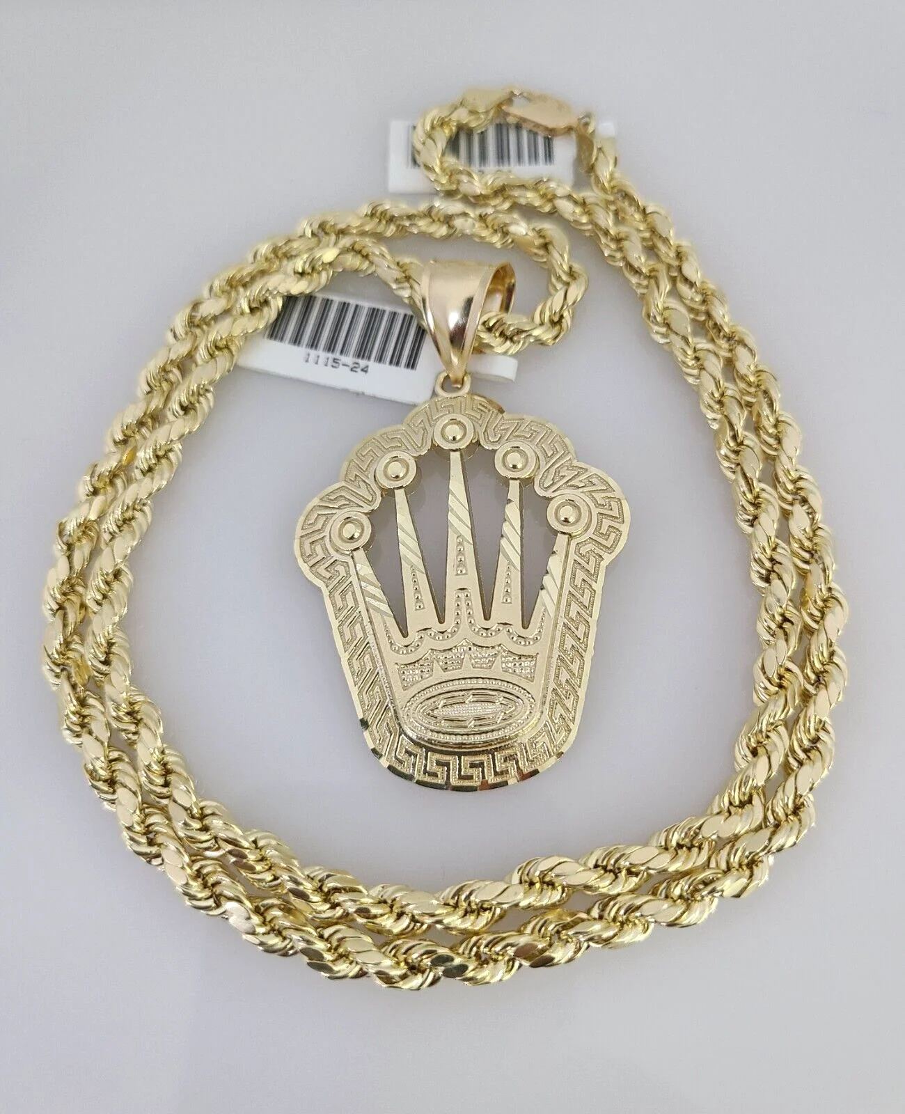 10kt Gold Rope Chain King Crown Pendant Charm Set 18"-30'' Inch 5mm Necklace - Image 4