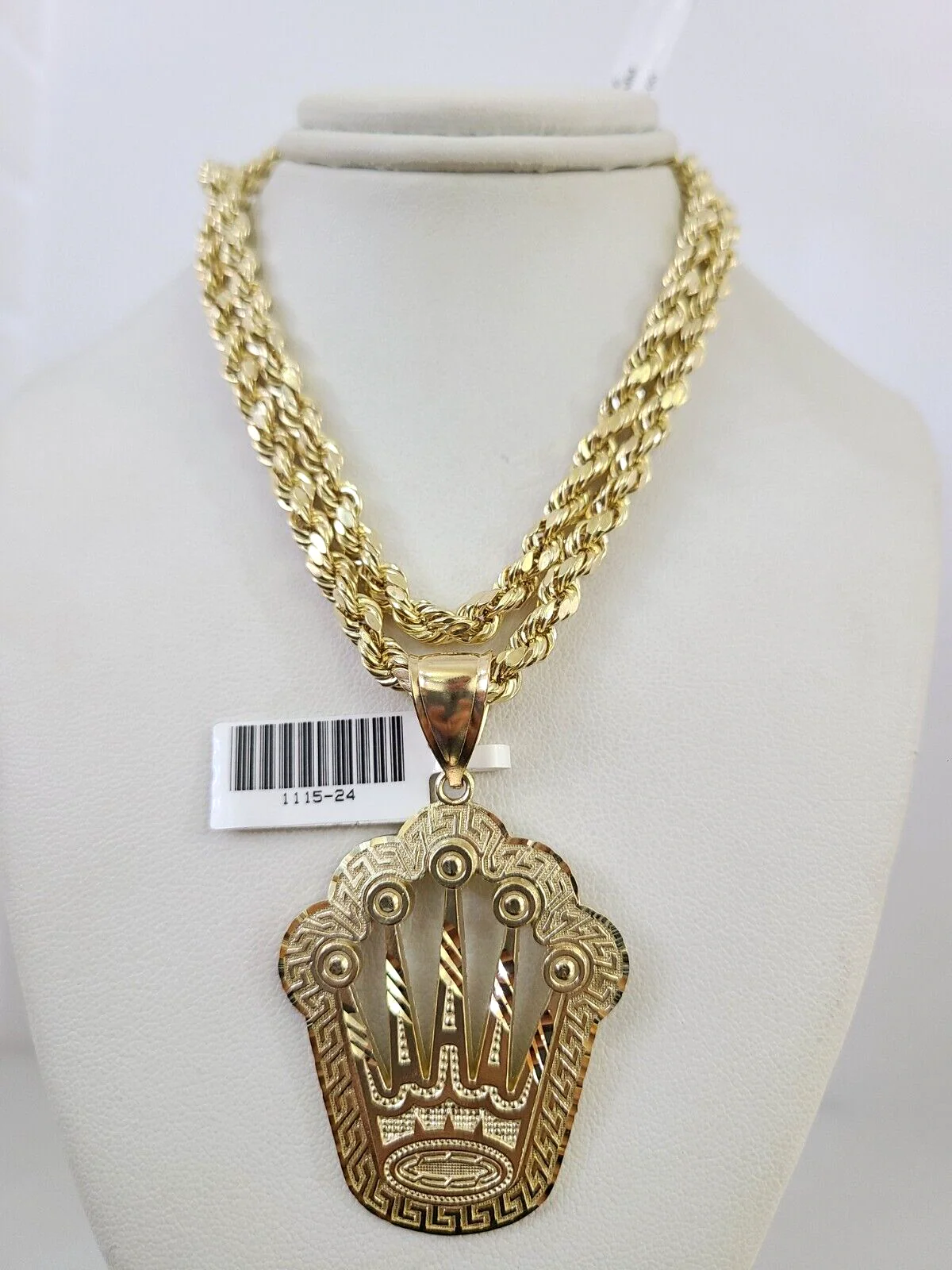 10kt Gold Rope Chain King Crown Pendant Charm Set 18"-30'' Inch 5mm Necklace - Image 5