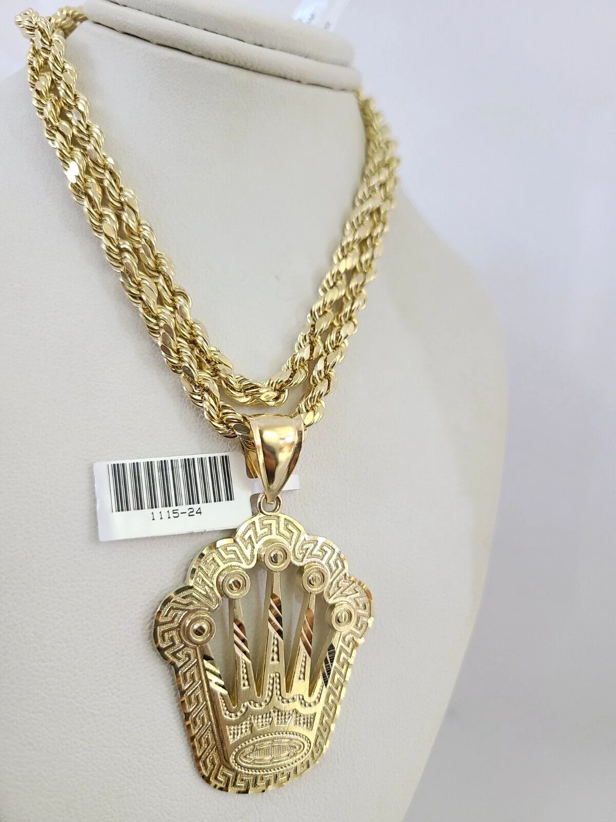 10kt Gold Rope Chain King Crown Pendant Charm Set 18"-30'' Inch 5mm Necklace - Image 6