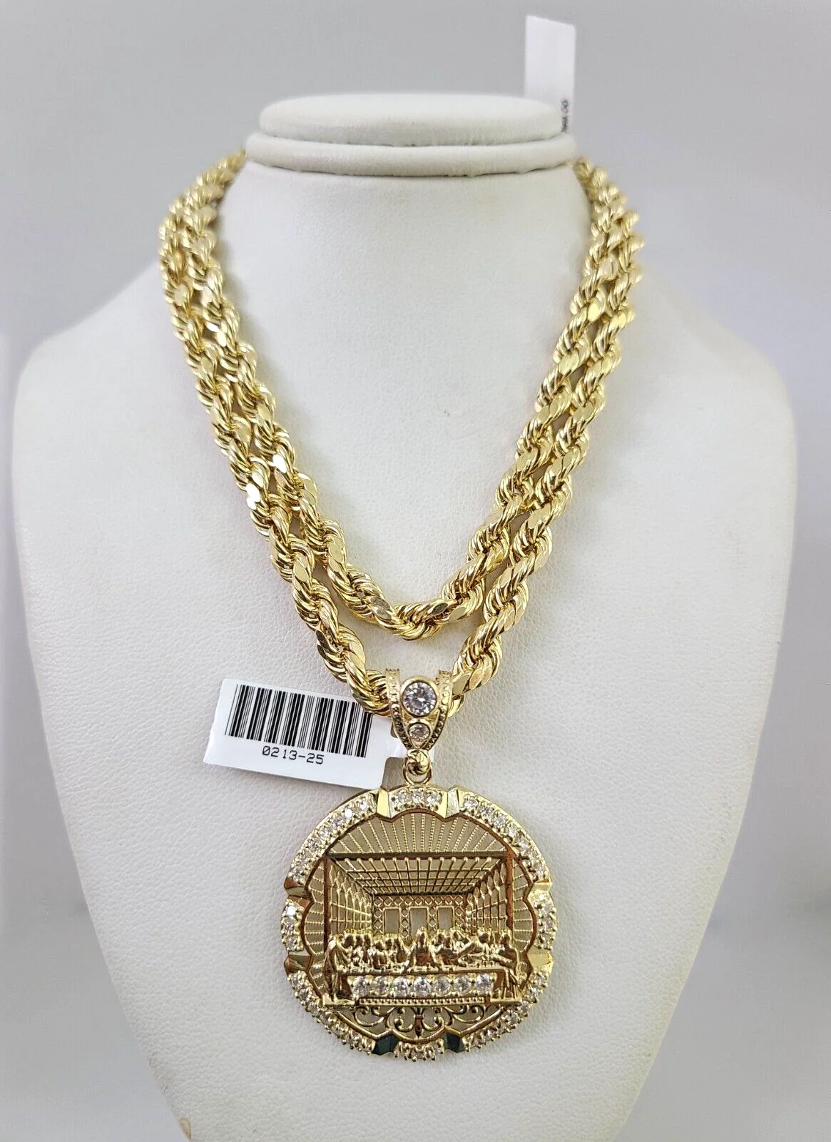10kt Gold Rope Chain Last Supper Charm Set 18"-30'' Inch 6mm Necklace Pendant