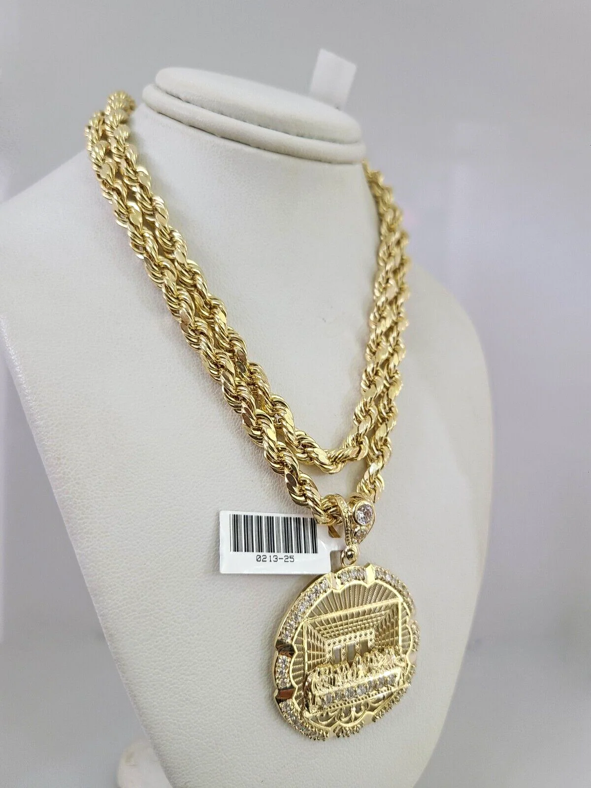 10kt Gold Rope Chain Last Supper Charm Set 18"-30'' Inch 6mm Necklace Pendant - Image 3
